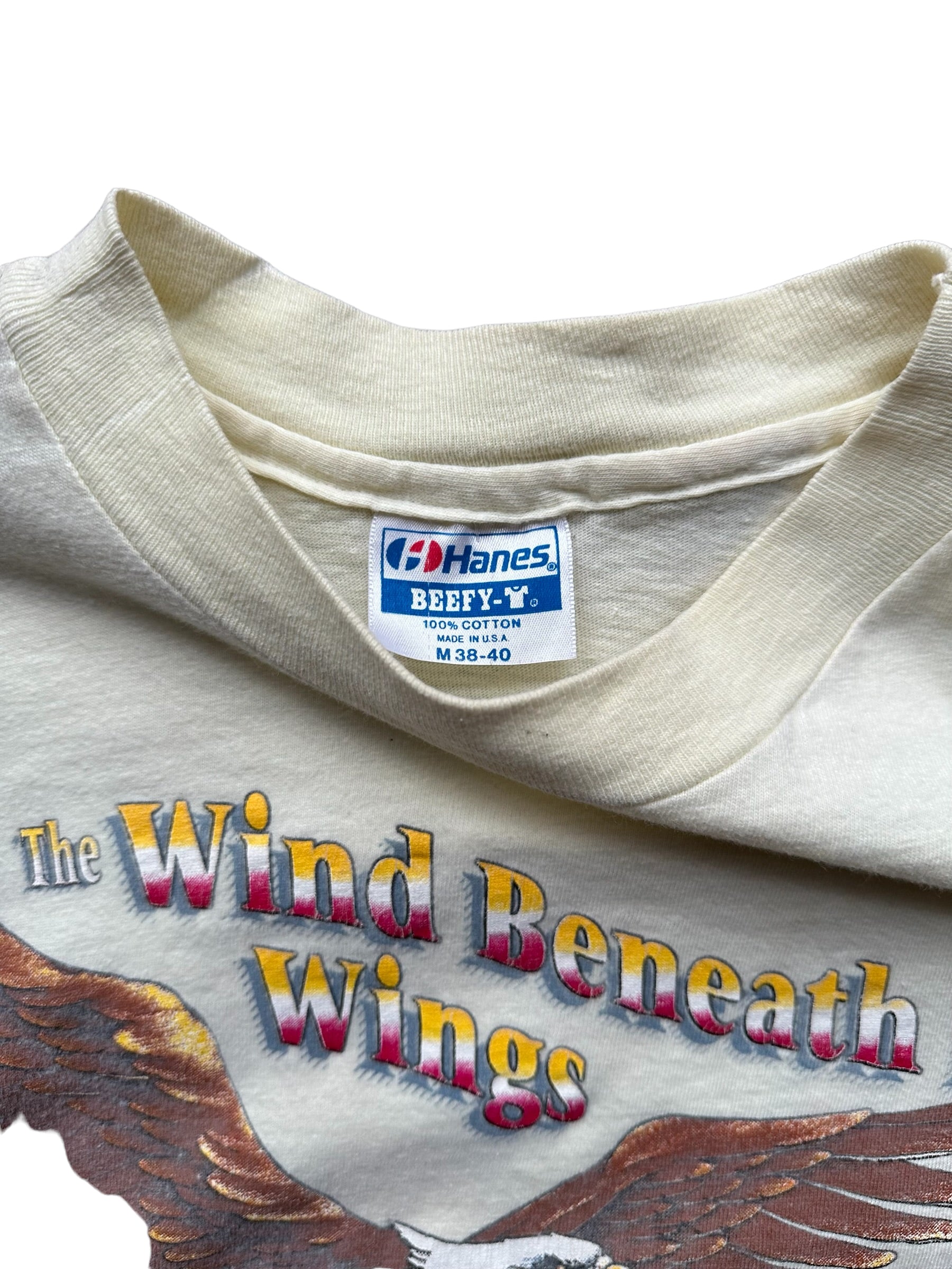 Tag View of Vintage Yellow Harley Davidson Wind Beneath My Wings Tee SZ M | Vintage Harley Tee | Barn Owl Vintage Seattle