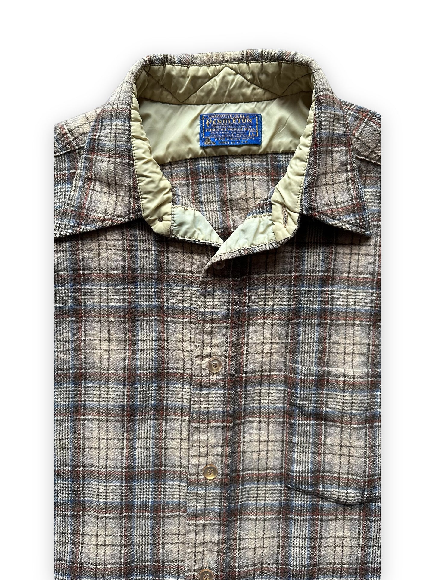 Tag View on Vintage Pendleton Wool Flannel Shirt SZ L | Vintage Wool Workwear Seattle | Barn Owl Vintage