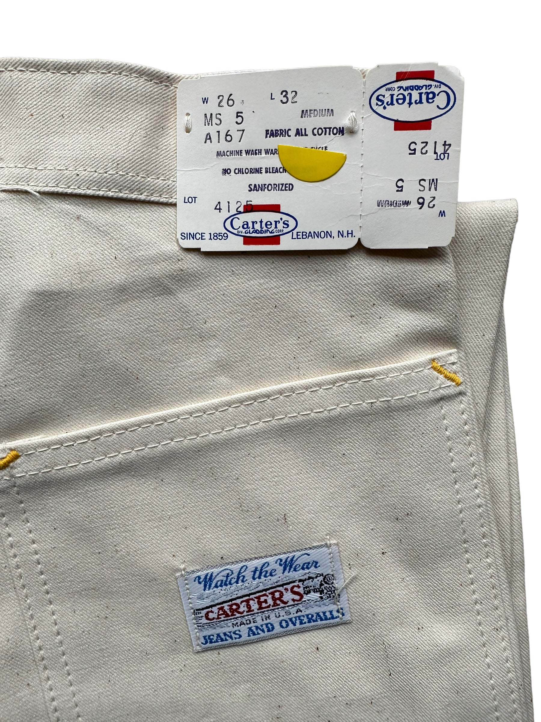 Rear Tag View on NOS Vintage Carter's Ecru Painters Pants W26 L32 | Vintage Workwear Seattle | Barn Owl Vintage Clothing