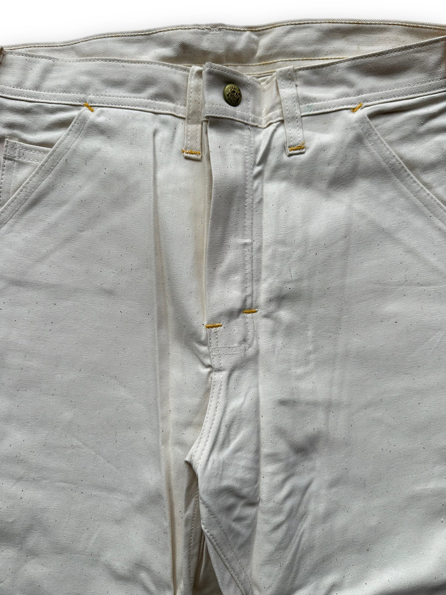 Upper Front Snap View of NOS Vintage Carter's Ecru Painters Pants W29 L34 | Vintage Workwear Seattle | Barn Owl Vintage Clothing