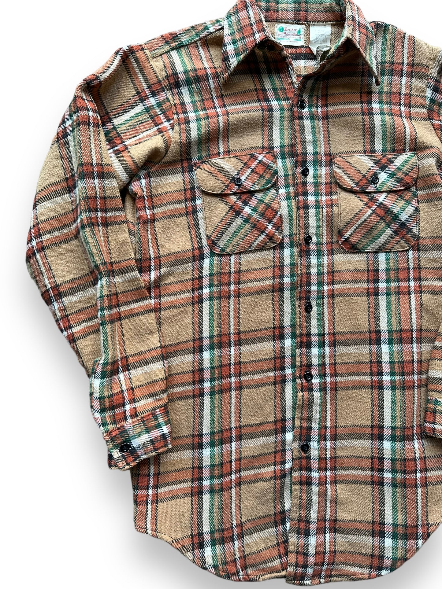 Front Right View of Vintage 5 Brothers Cotton Blend Flannel SZ M | Vintage Cotton Flannel Seattle | Barn Owl Vintage Seattle