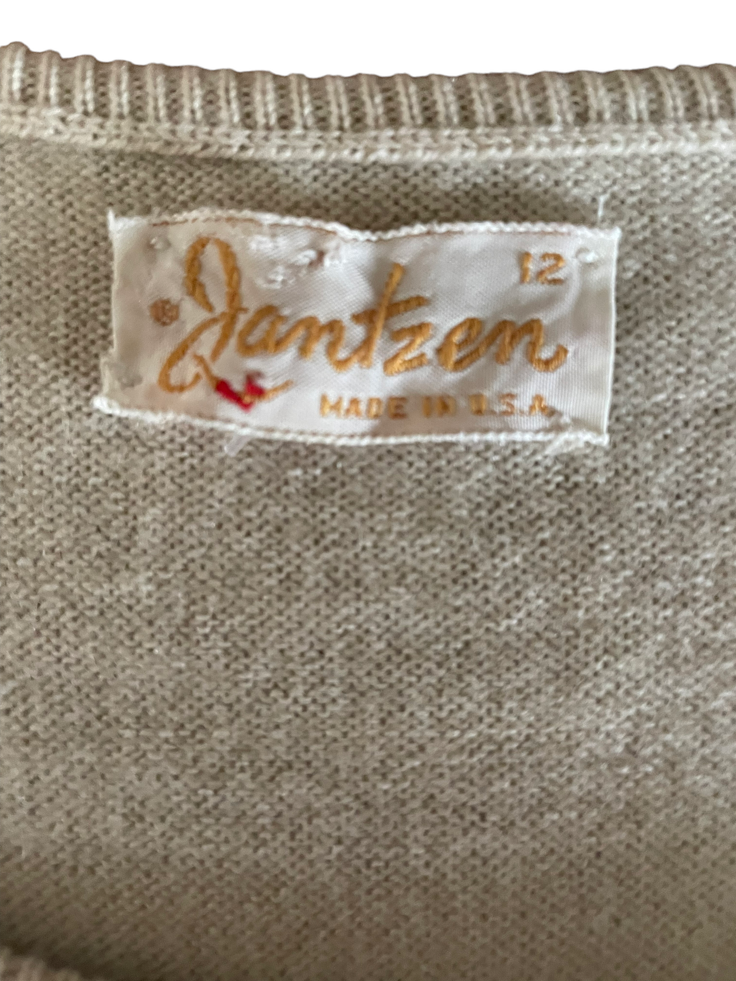 Vintage 1960s Jantzen Cream Wool Dress SZ Med | Barn Owl Vintage | Seattle Vintage Dresses Jantzen tag view.