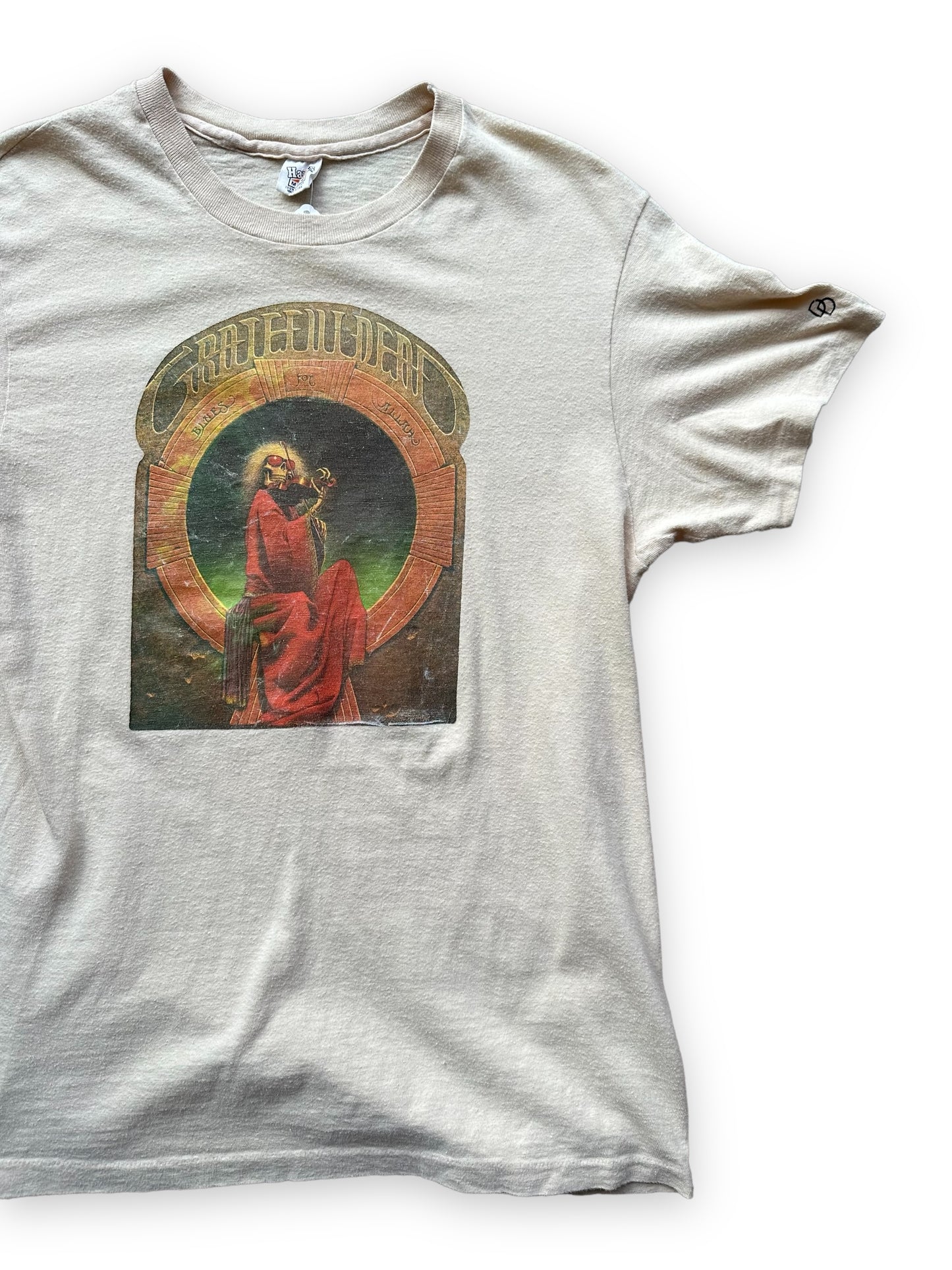 Front Left View of Vintage Grateful Dead Blues for Allah Cleveland 8-26-80 Tour Tee SZ M | Vintage Grateful Dead Tee Seattle | Barn Owl Vintage