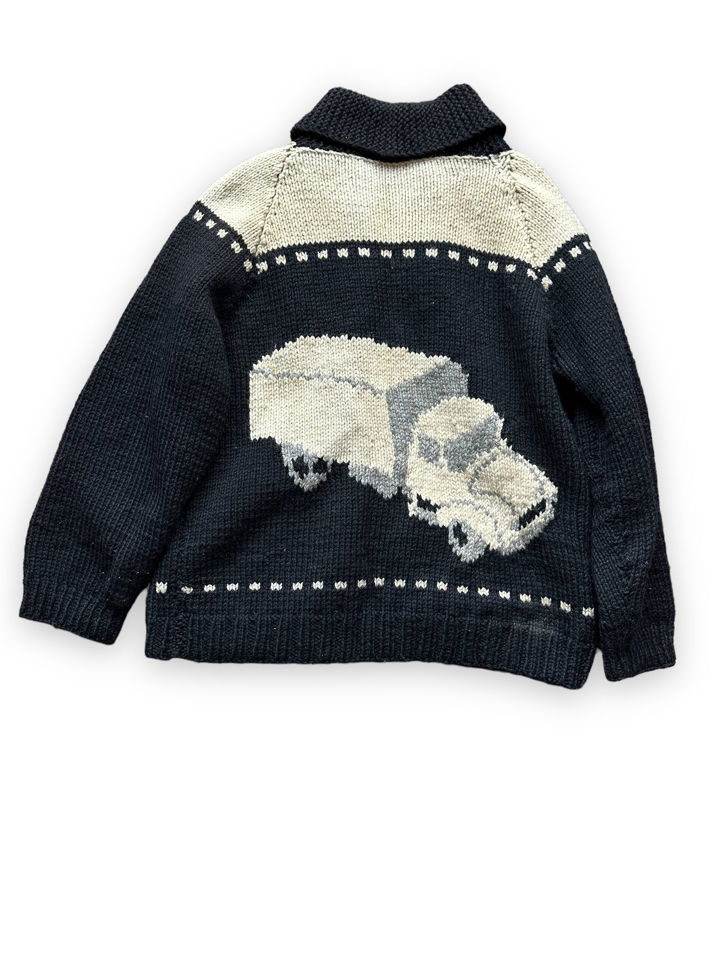 Rear View of Vintage Trucker Wool Cowichan SZ XL | Vintage Cowichan Sweaters Seattle | Barn Owl Vintage Seattle