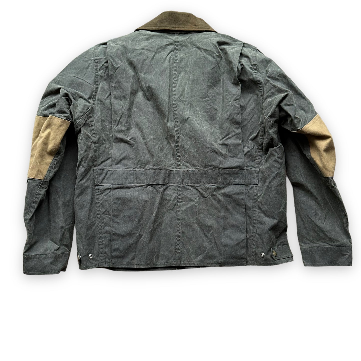 Rear View of Vintage Otter Green Filson Shooting Jacket Style 420 SZ M | Filson Tin Cloth Jackets Seattle | Barn Owl Vintage
