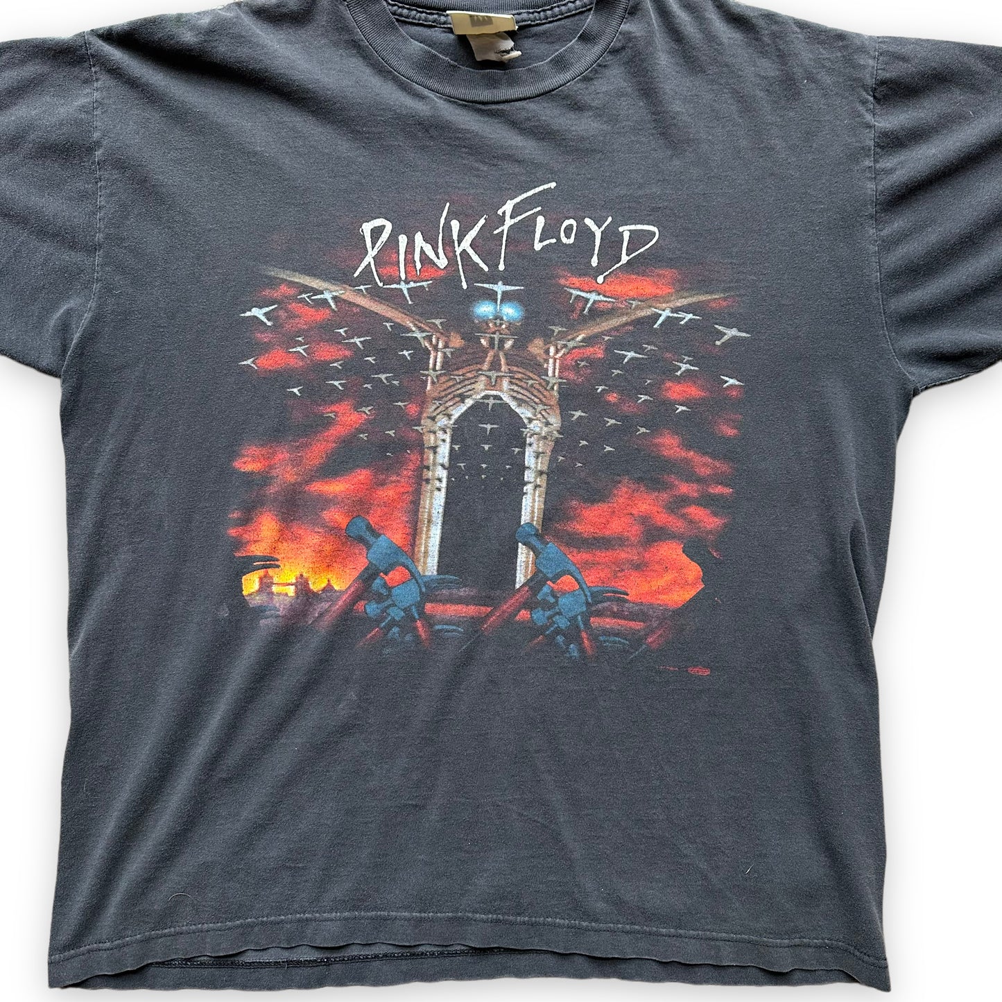 Front Detail on Vintage 1990s Winterland Pink Floyd The Wall Tee Size XL | Barn Owl Vintage Seattle | Vintage Rock Tees
