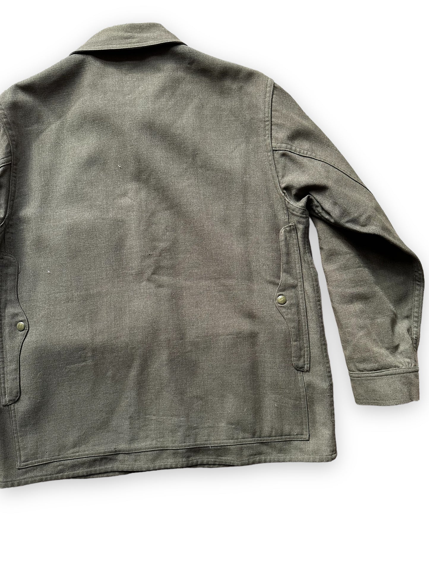 Right Rear View of Vintage Union Made Era 50s Filson Forestry Cloth Cruiser SZ 44 | Barn Owl Vintage Goods | Vintage Workwear Seattle