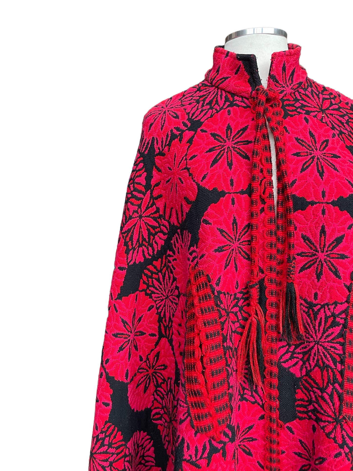 Right shoulder view ofVintage 1960s Arvi Made in Spain Floral Tapestry Cape Coat | Barn Owl Seattle | Seattle True Vintage