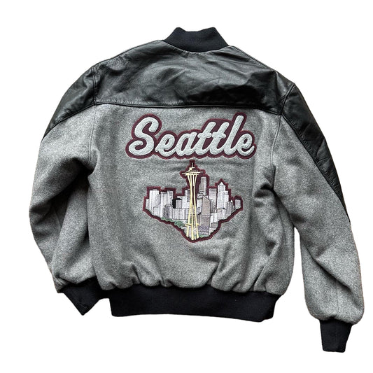 Rear View of Seattle Supersonics Grey, Maroon & Black Prototype Jacket SZ L | Vintage Seattle Supersonics  | Seattle Vintage Basketball