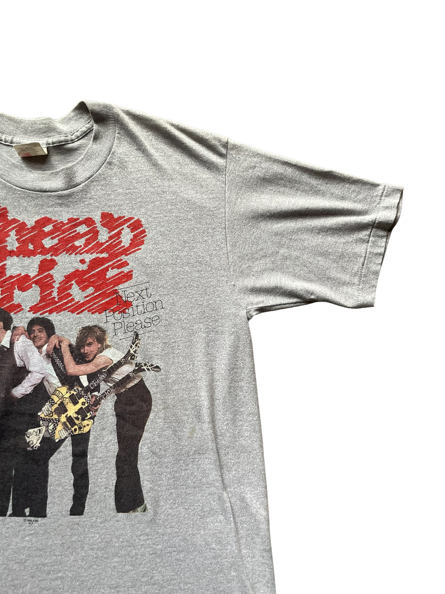Left Sleeve View on Vintage Single Stitch Cheap Trick Band Tour Tee "Next Position Please" SZ L | Vintage Rock Tees | Barn Owl Seattle