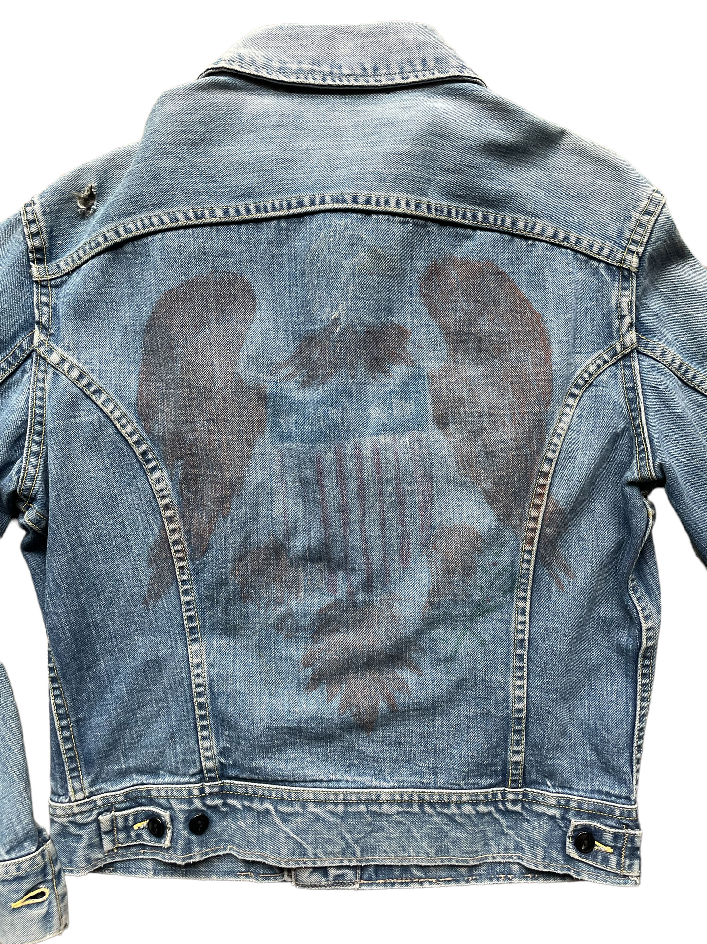 Back view of Vintage Lee Custom Art Denim jacket. Seattle true vintage.