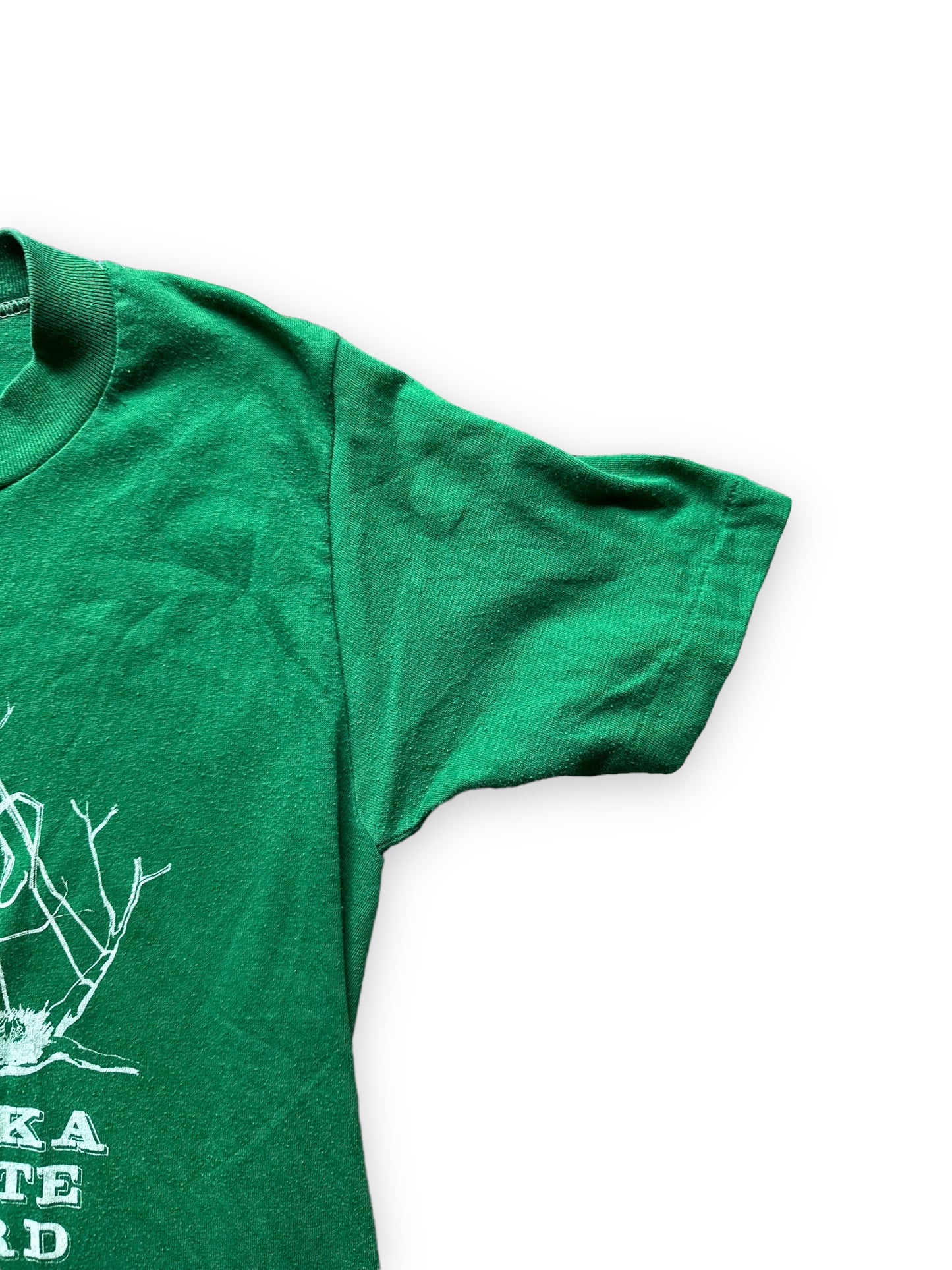 Left Single Stitch View of Vintage Alaska State Bird Mosquito Tee SZ SM |  Vintage T Shirt Seattle | Barn Owl Vintage Seattle