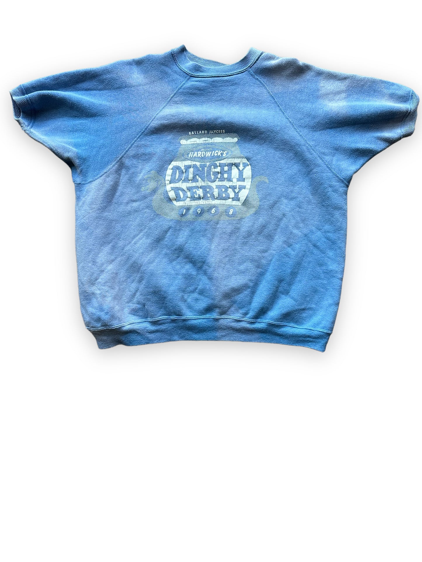 Front View of Vintage Ballard Jaycees 1968 Dinghy Derby Short Sleeve Sweatshirt SZ XL | Vintage Crewneck Sweatshirt Seattle | Barn Owl Vintage Seattle