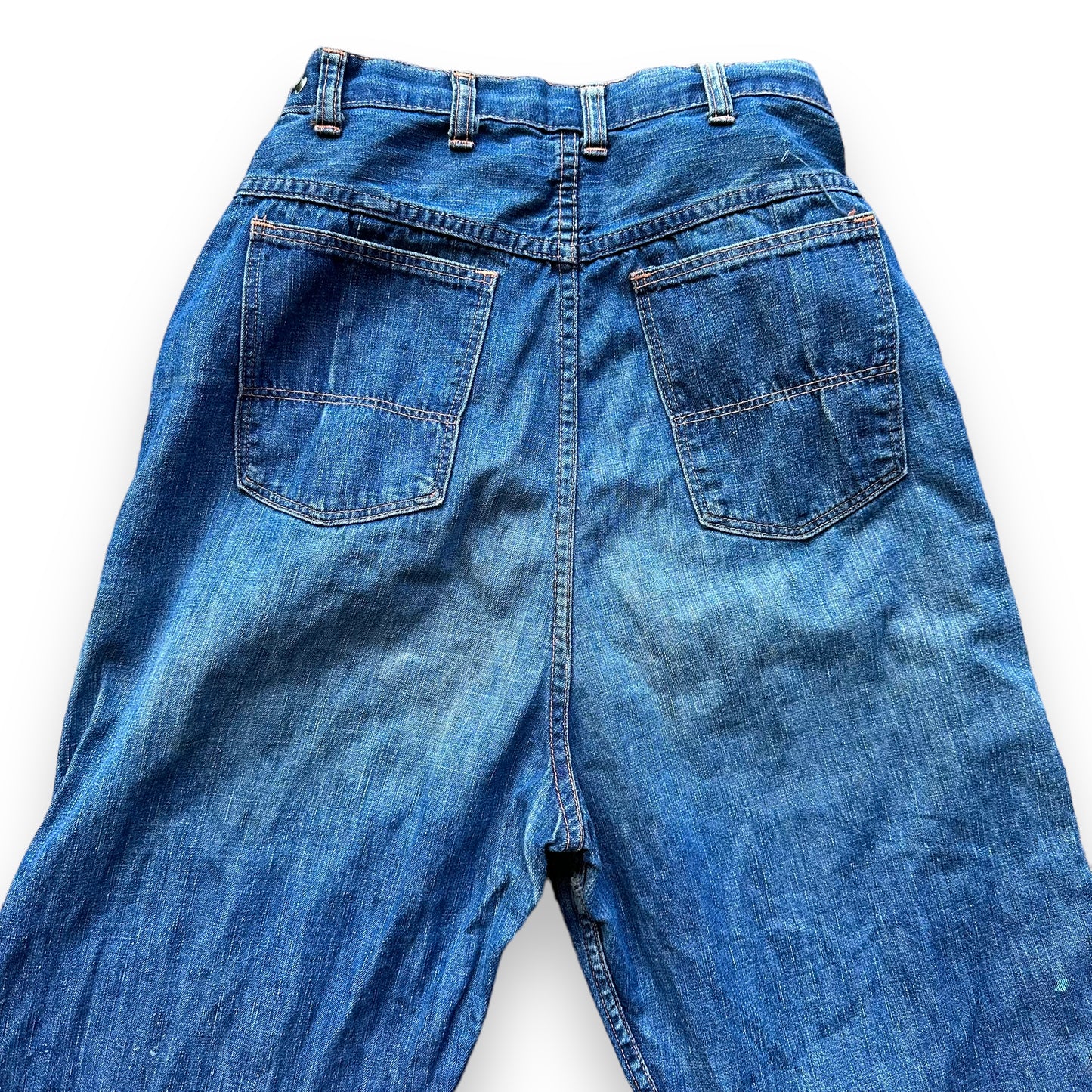 Upper Rear View of Vintage Blue Bell Misses Ladies Side Zip Jeans SZ 14 | Barn Owl Vintage Seattle | Vintage Womens Side Zip Denim