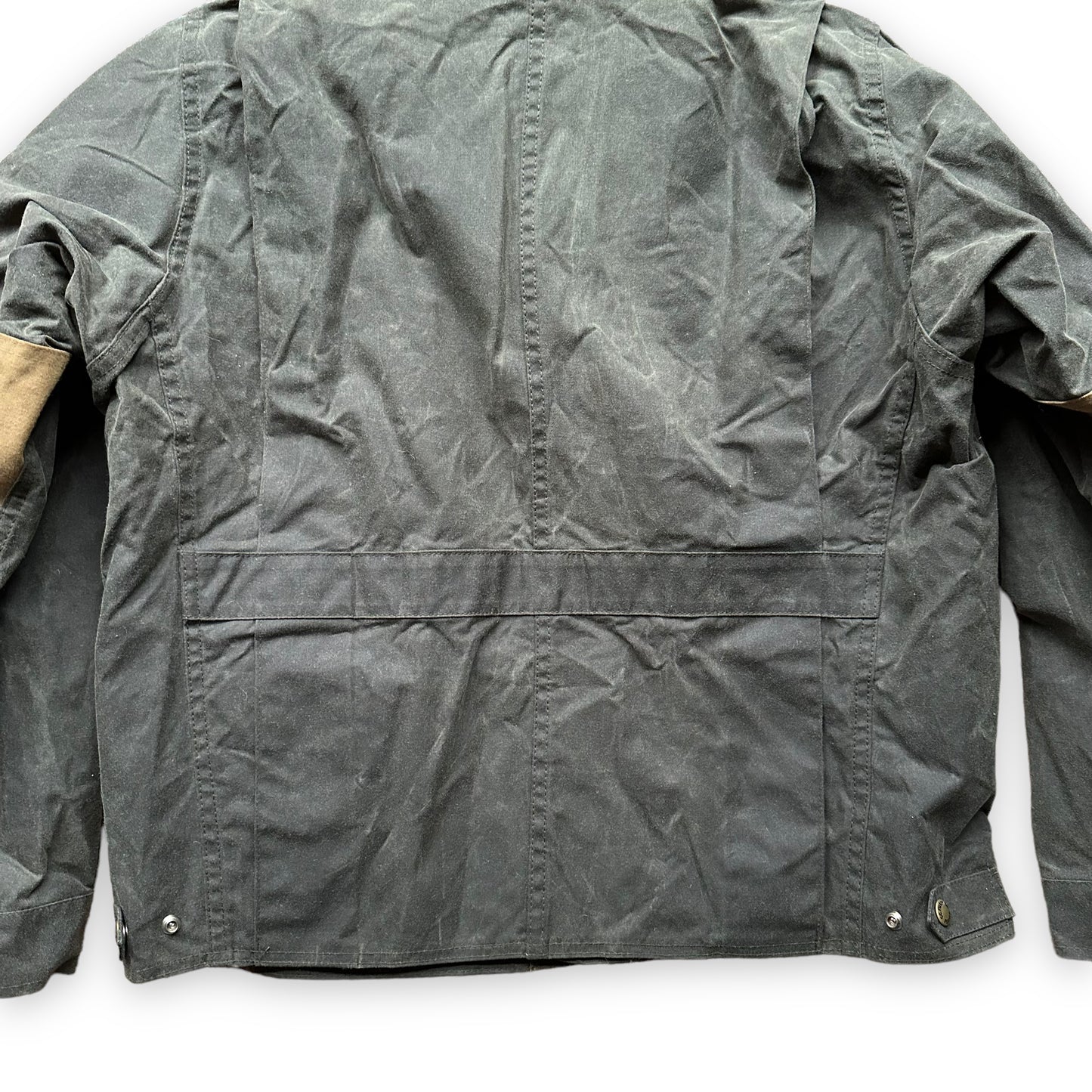 Lower Rear View on Vintage Otter Green Filson Shooting Jacket Style 420 SZ M | Filson Tin Cloth Jackets Seattle | Barn Owl Vintage