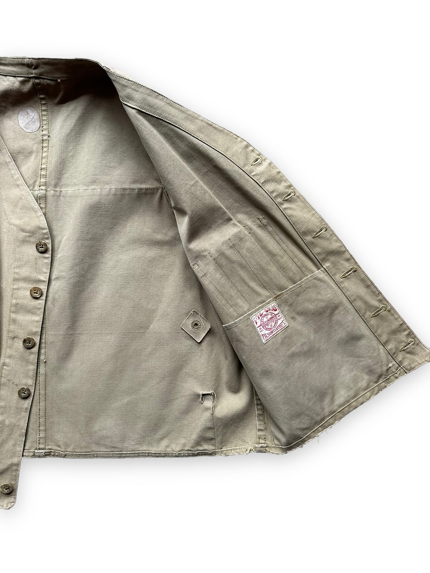 Inside View of Vintage 1930s Era Filson FilClo Era Tin Cloth Vest SZ L | FilClo Vintage Workwear | Barn Owl Vintage Seattle