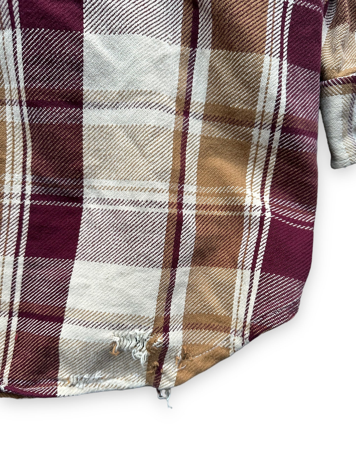 Lower Right Rear View of Vintage Maroon & Brown Alaskan Cotton Flannel SZ XXL Tall | Vintage Cotton Flannel Seattle | Barn Owl Vintage Seattle
