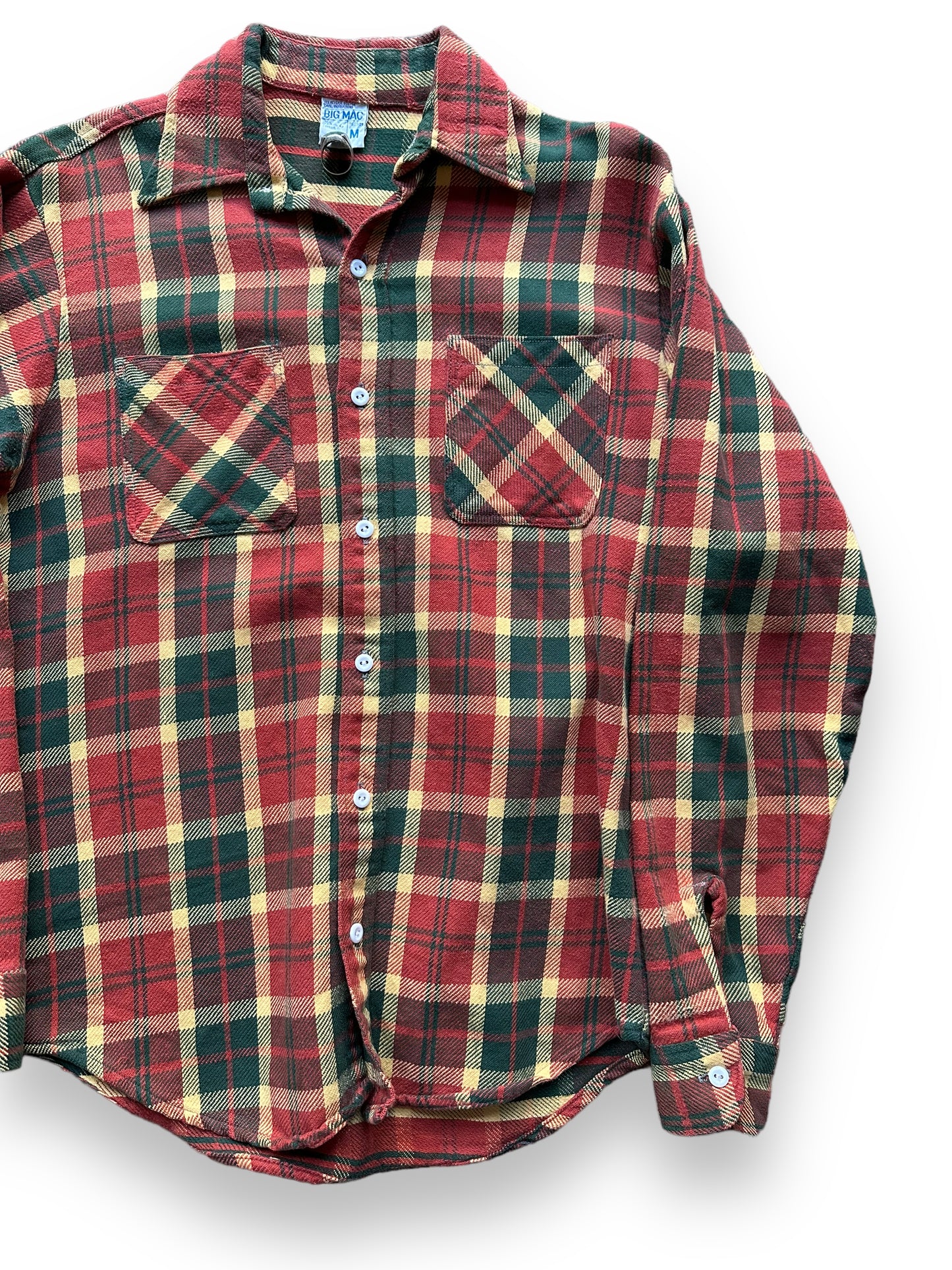 Front Left View of Vintage Red & Green Big Mac Cotton Flannel SZ M Tall | Vintage Cotton Flannel Seattle | Barn Owl Vintage Seattle