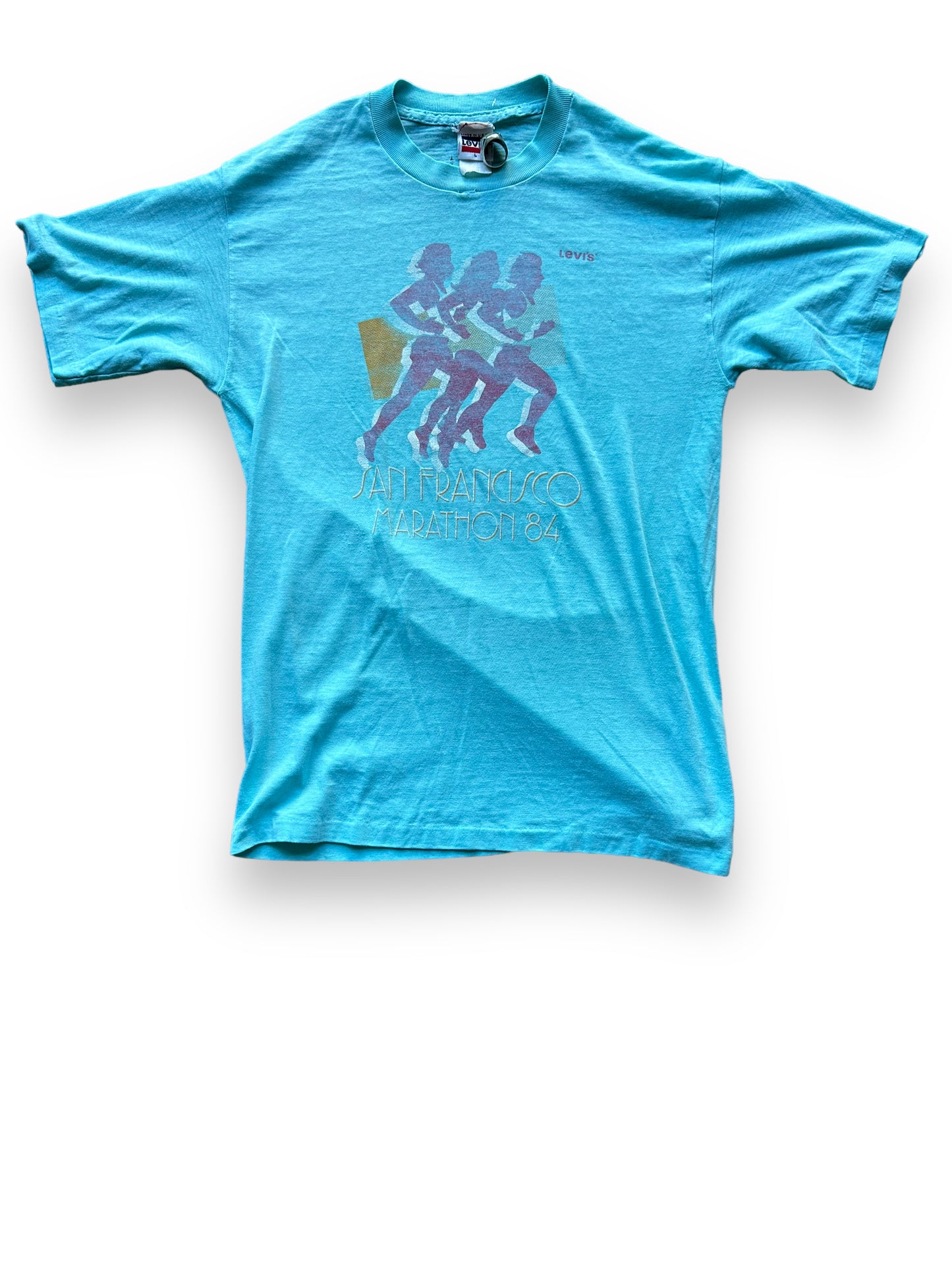 Front View of Vintage 1984 Levi's San Francisco Marathon Tee SZ L | Vintage Single Stitch Levis T-Shirts Seattle | Barn Owl Vintage Tees Seattle