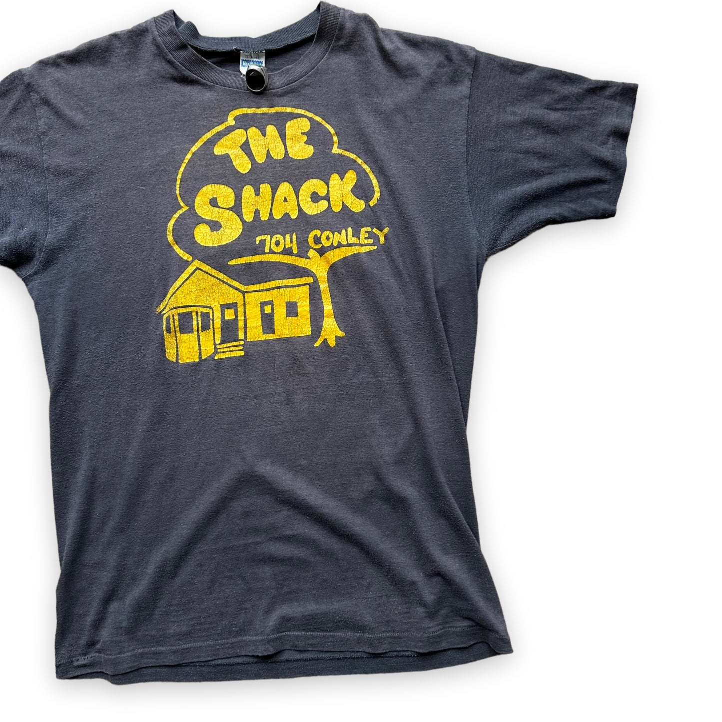 Front Left View of Vintage Columbia Missouri Institution The Shack Tee SZ XL | Vintage MU Single Stitch Tee | Barn Owl Vintage