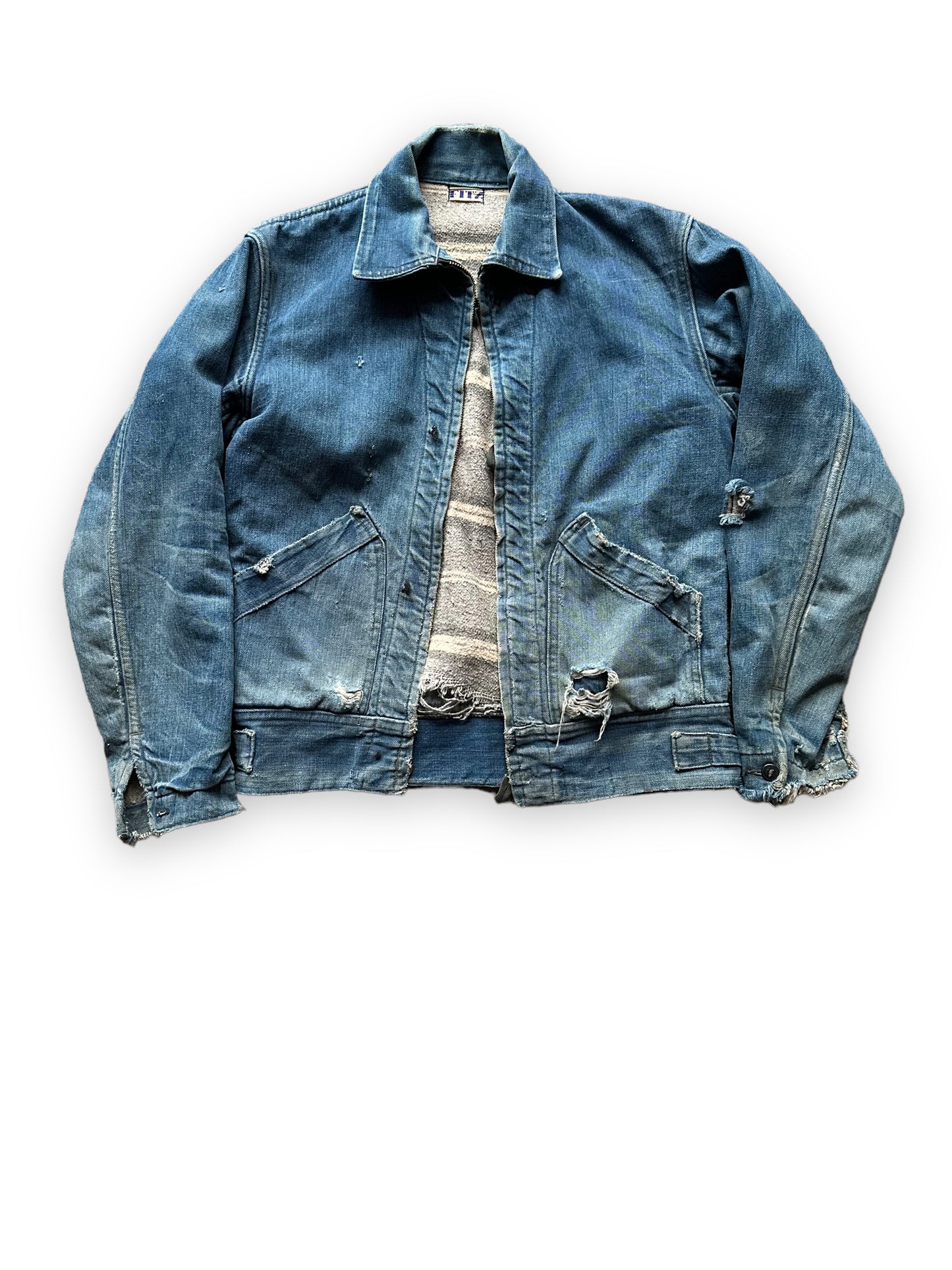 Front View of Vintage Blanket Lined Fitz Denim Jacket | Seattle Vintage Workwear Clothing | Barn Owl Vintage