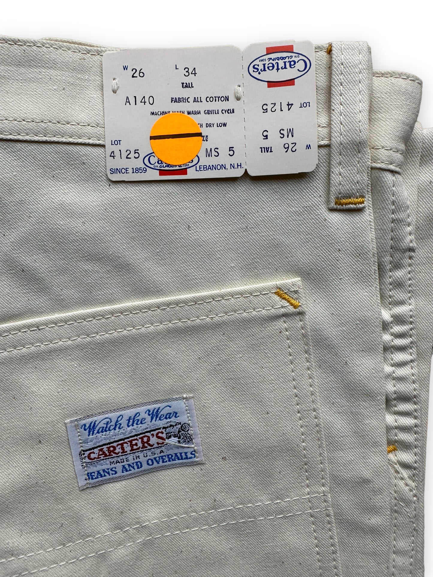 Rear Tag View of NOS Vintage Carter's Ecru Painters Pants W26 L34 | Vintage Workwear Seattle | Barn Owl Vintage Clothing