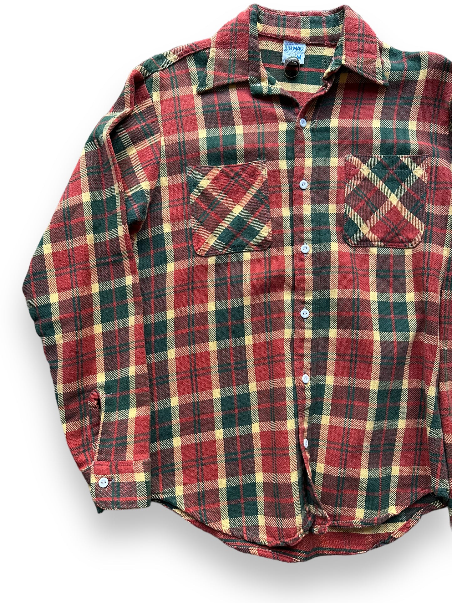 Front Right View of Vintage Red & Green Big Mac Cotton Flannel SZ M Tall | Vintage Cotton Flannel Seattle | Barn Owl Vintage Seattle