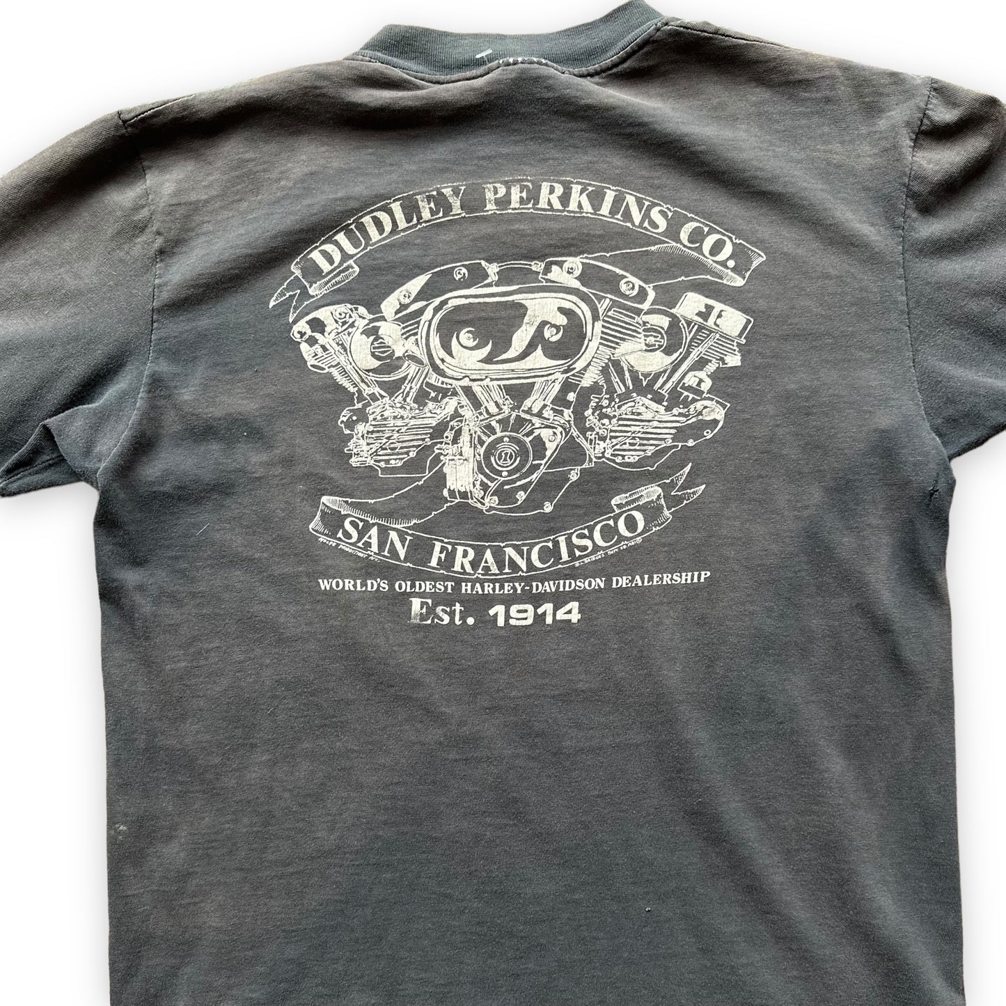 Rear Detail on Vintage 1981 Smoke Em Til The Wheels Fall Off Harley Davidson TShirt SZ L | Vintage Harley Tee | Barn Owl Vintage Seattle