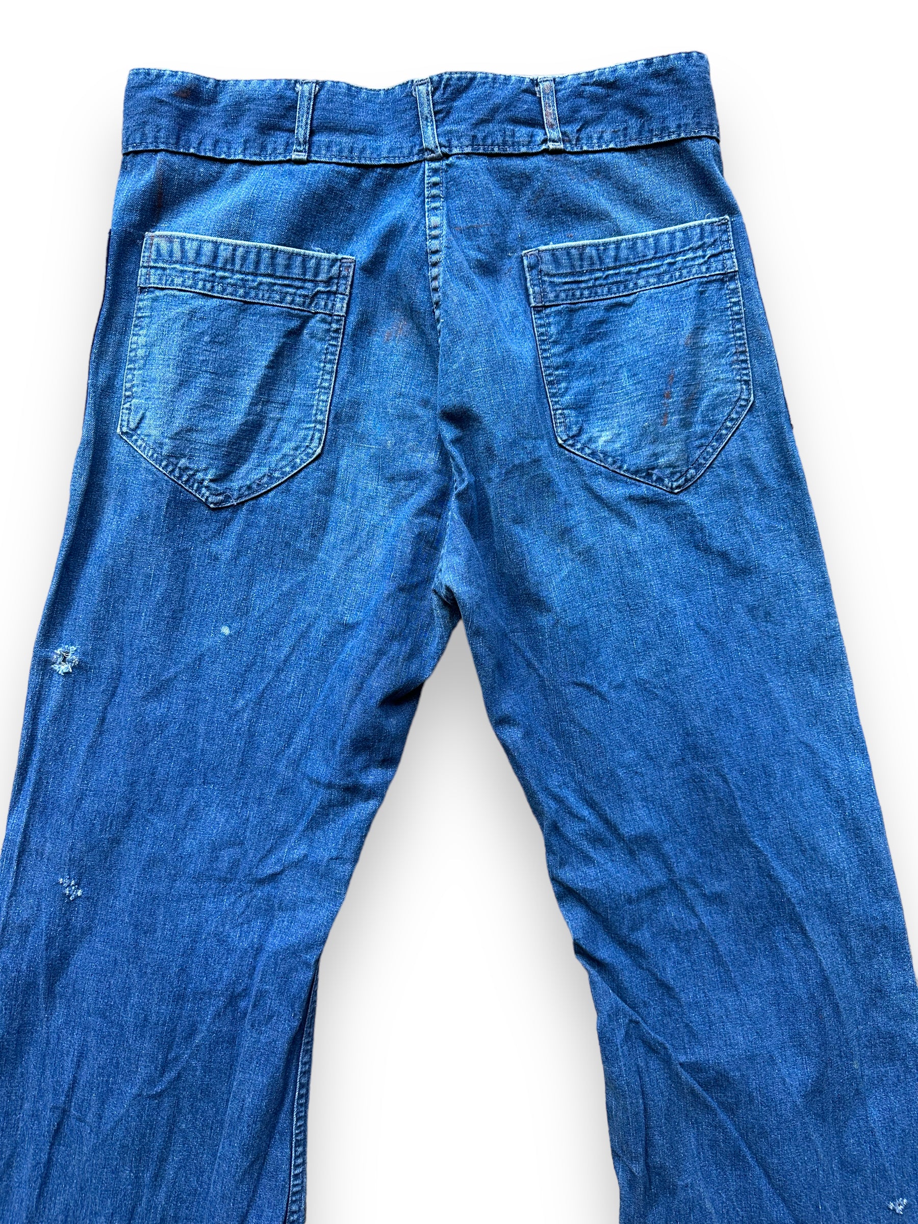 Upper Rear View of Vintage 70s Era Sailor Denim with Repairs W36 | Vintage Denim Swabbie Pants Seattle | Barn Owl Vintage Workwear