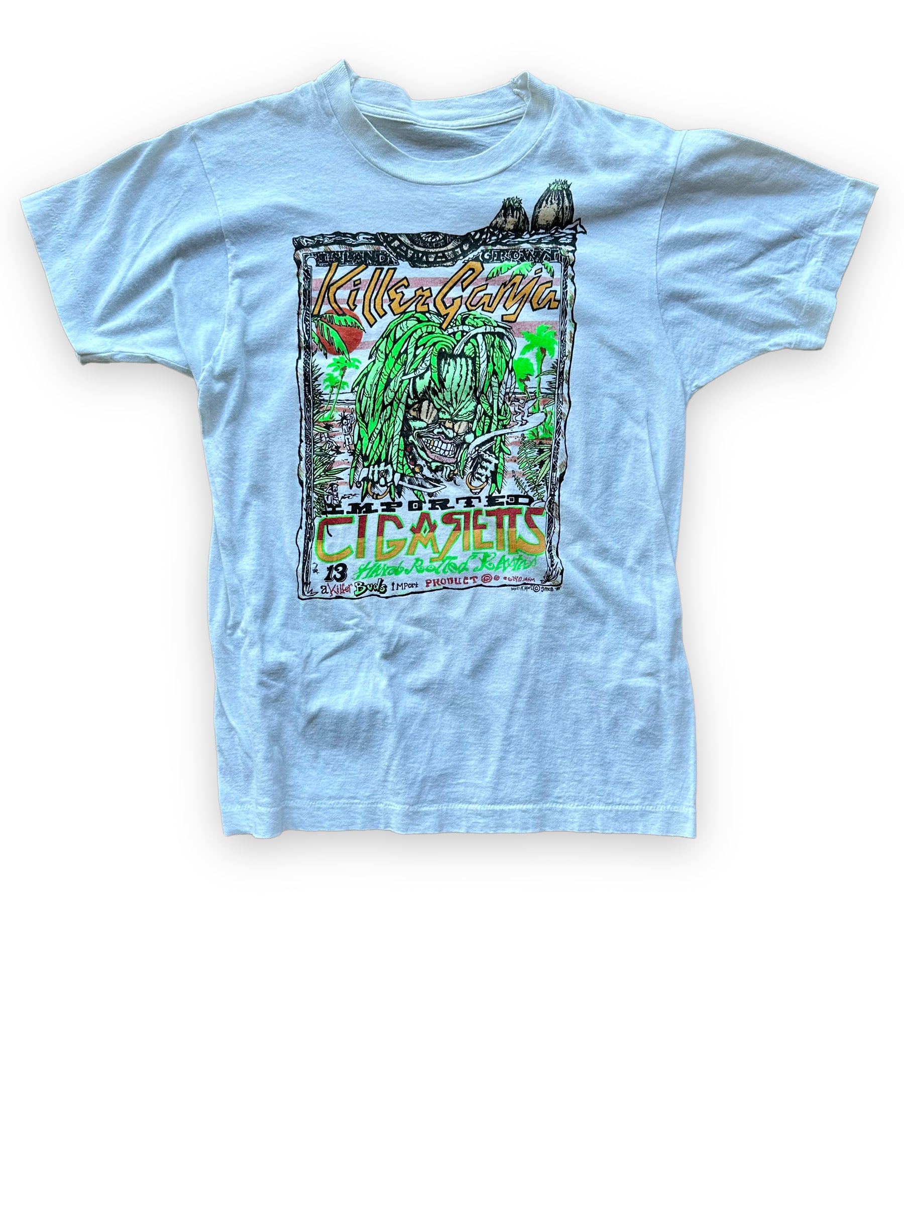 Front View of Vintage 1980's Killer Ganja Imported Cigarettes Tee SZ L | Seattle Vintage Ganja Tees | Barn Owl Vintage