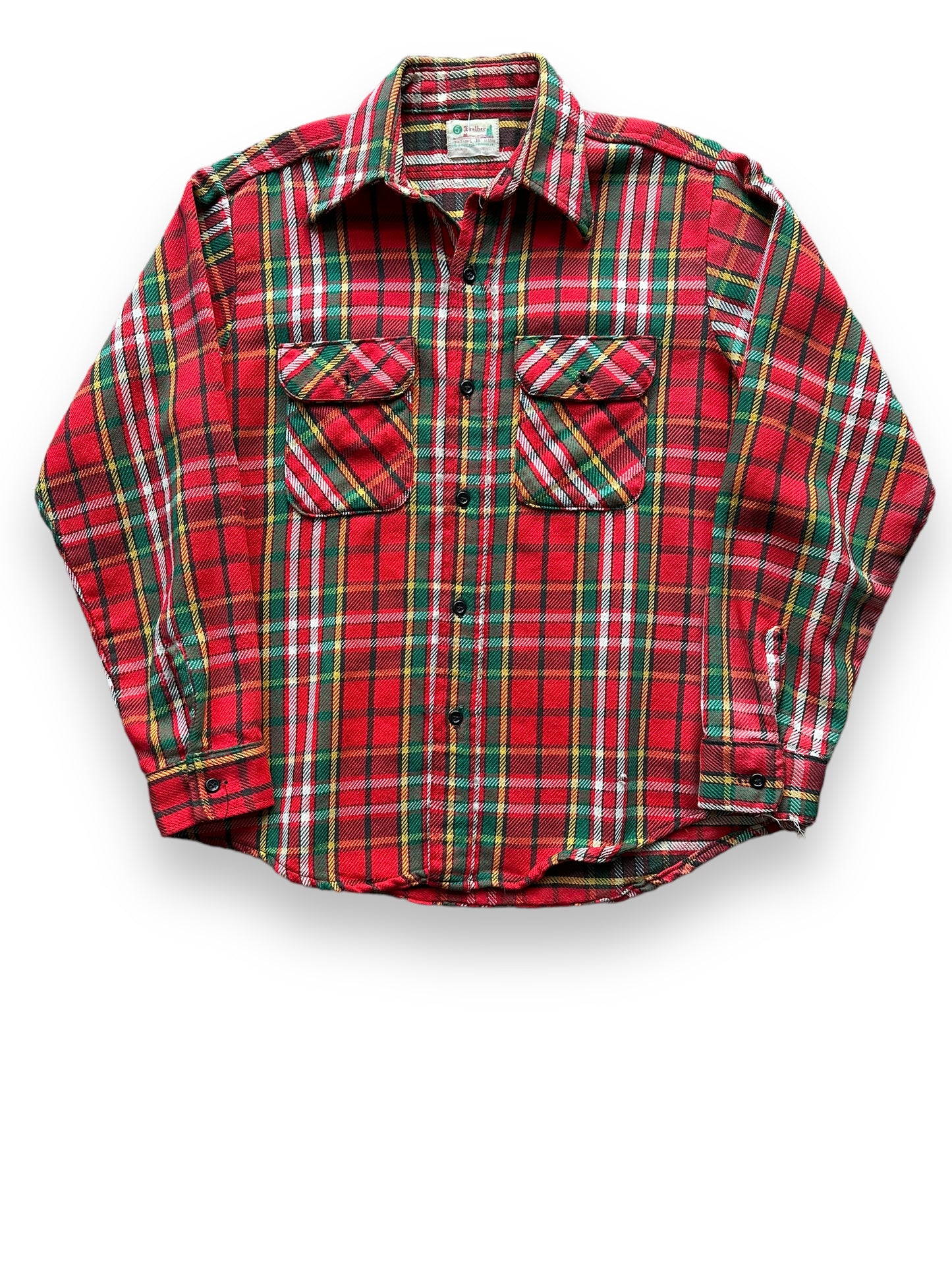 Front View of Vintage 5 Brothers Red and Green Cotton Flannel SZ M | Vintage Cotton Flannel Seattle | Barn Owl Vintage Seattle