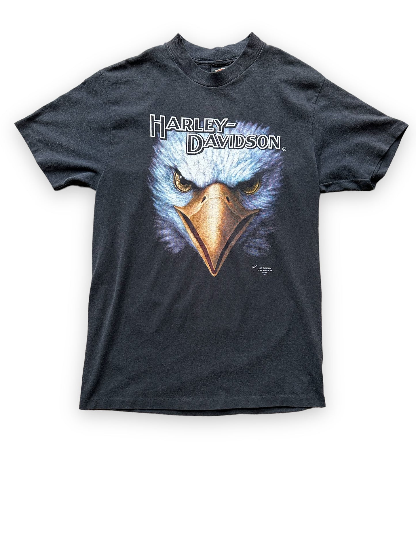 Front View of Vintage 1991 3D Emblem Harley Davidson Eagle Tee SZ L | Vintage Single Stitch Harley Tee | Barn Owl Vintage Seattle