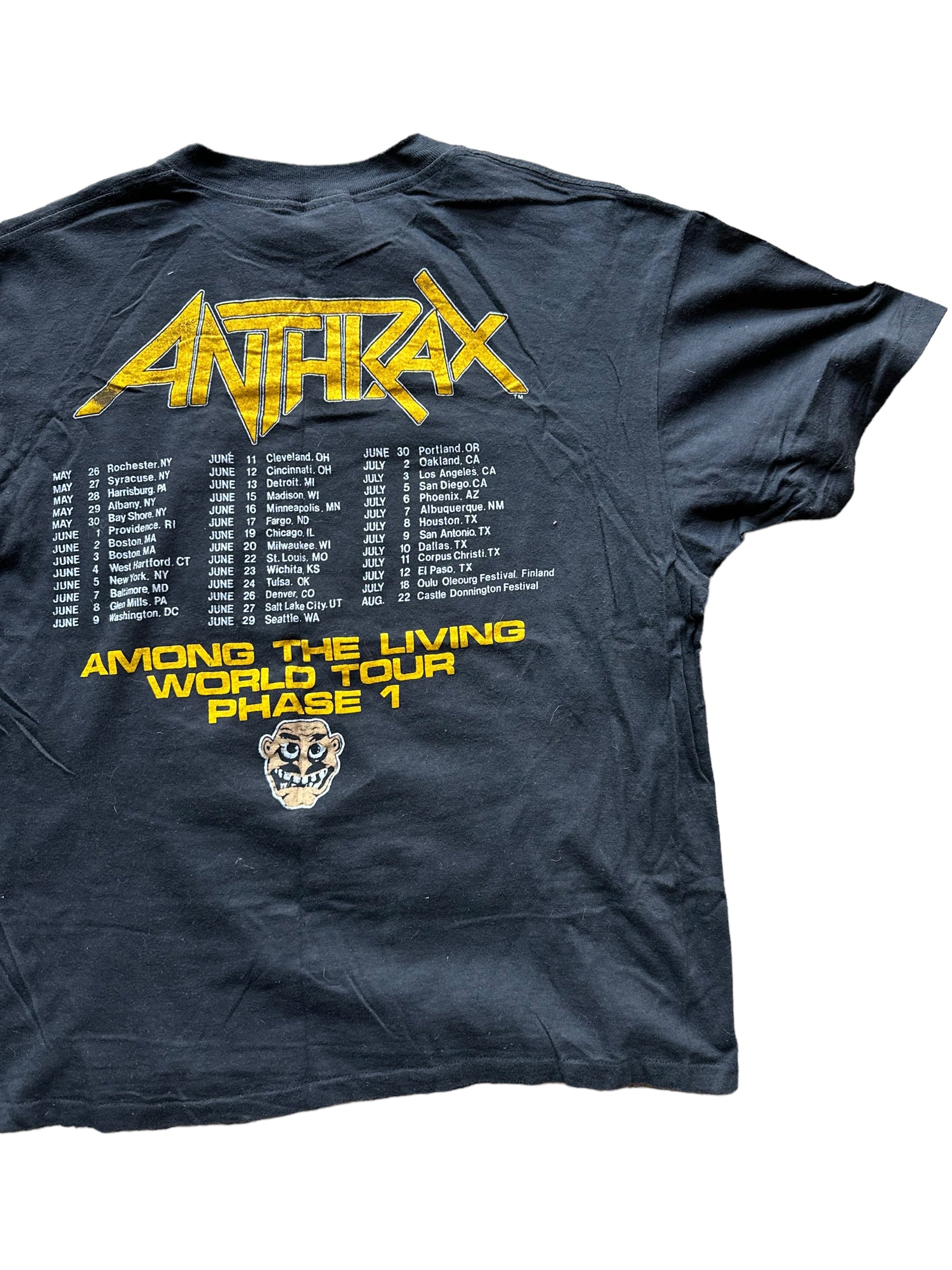 Right Side Rear View on Vintage Anthrax Among the Living Tour Shirt Size XL |  Barn Owl Vintage | Vintage Rock Tee