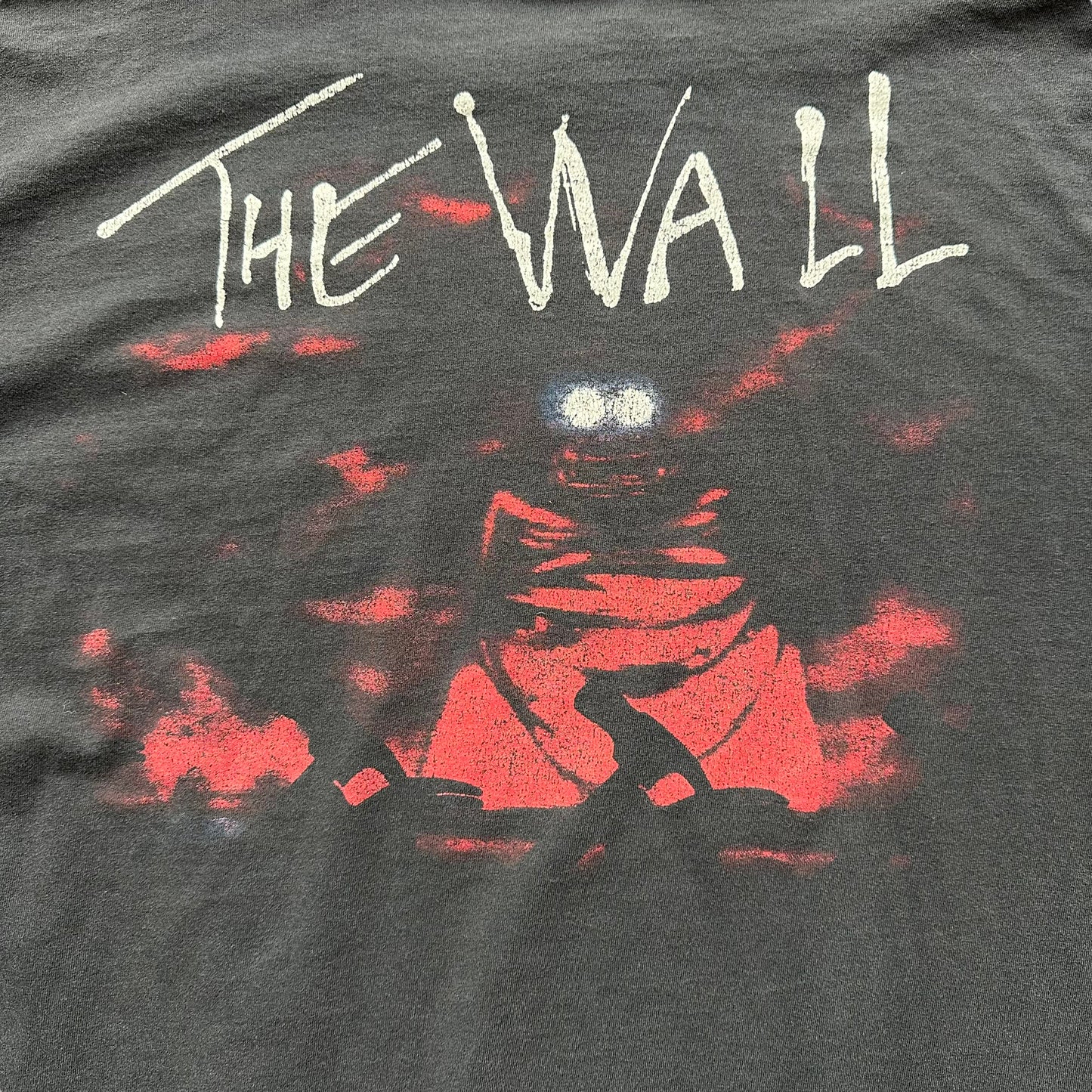 Rear Detail Close Up on Vintage 1990s Winterland Pink Floyd The Wall Tee Size XL | Barn Owl Vintage Seattle | Vintage Rock Tees