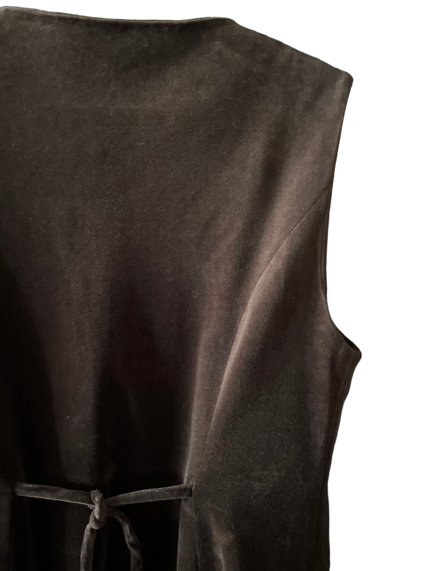 Back right shoulder view of Vintage 1960s Brown Velvet Vest | Barn Owl Seattle | Vintage 1960s Velvet Vests