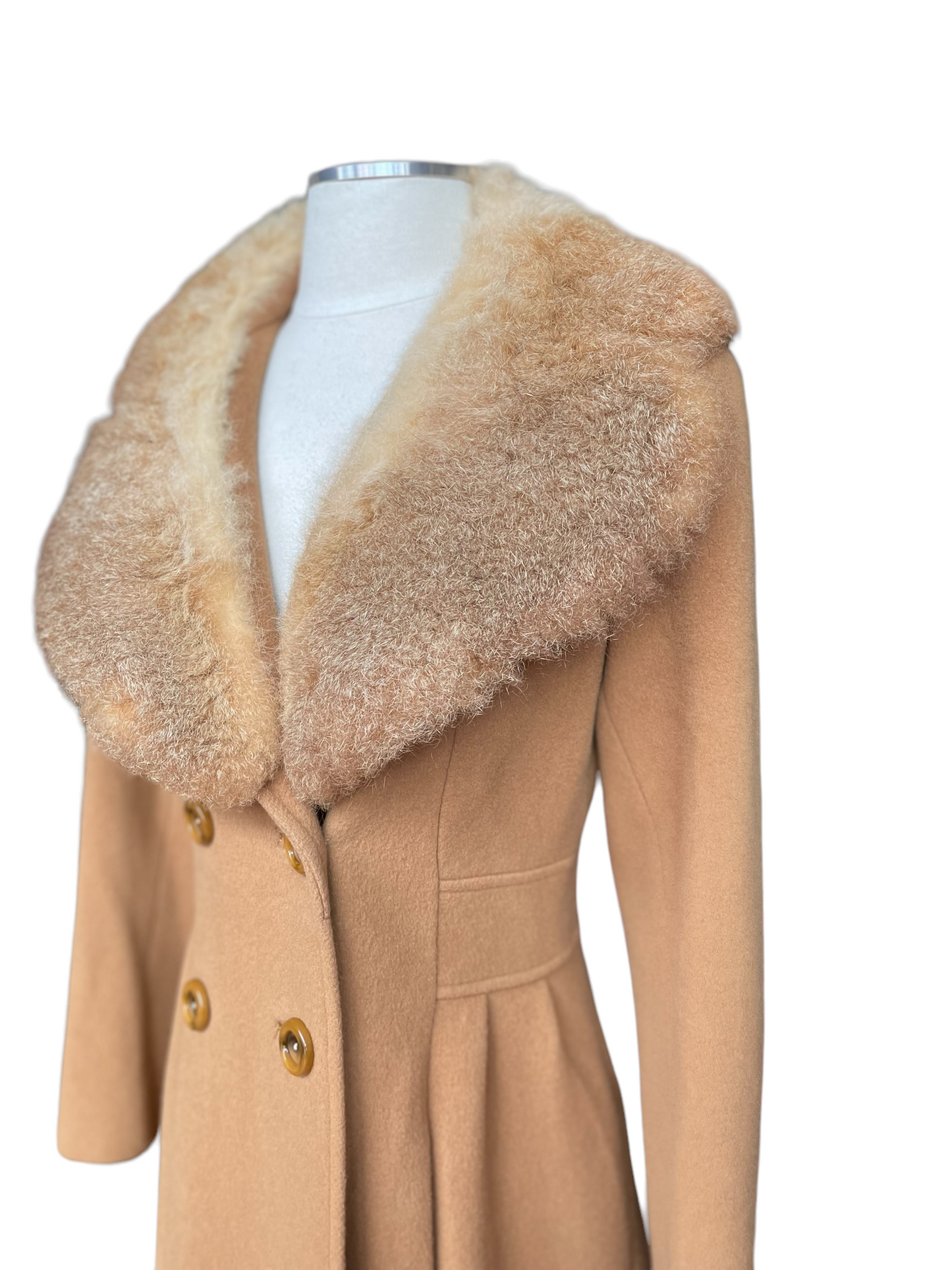 Left shoulder close up view Vintage 1960s Fashionbilt Wool Coat with Fur Collar | Barn Owl Vintage | Seattle True Vintage