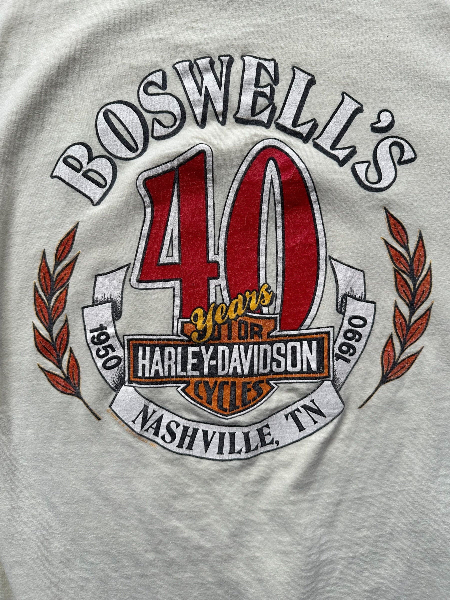 Close Up of Rear Graphic on Vintage Yellow Harley Davidson Wind Beneath My Wings Tee SZ M | Vintage Harley Tee | Barn Owl Vintage Seattle