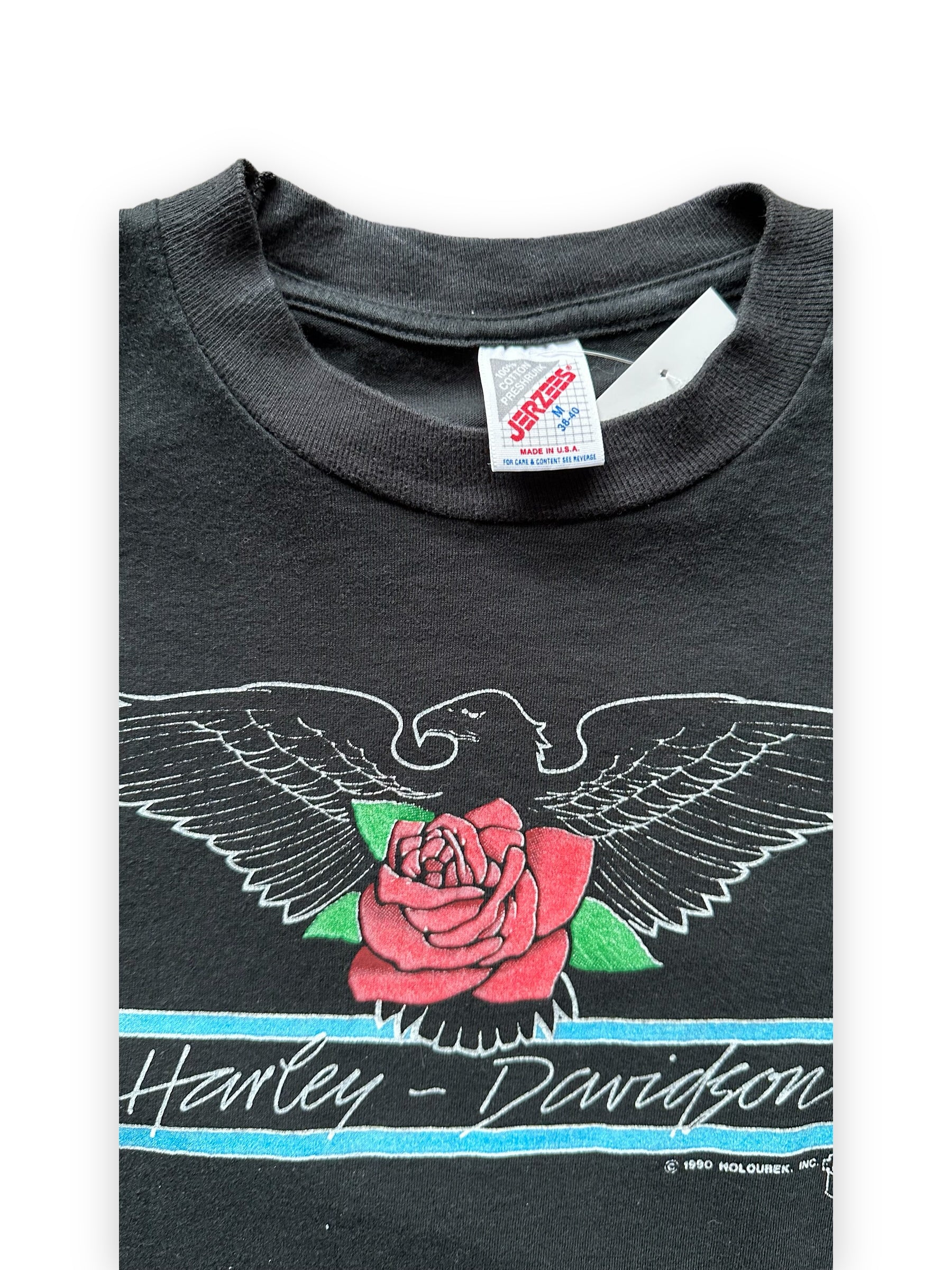 Tag View of Vintage Eagle Leathers Wasilla Alaska Harley Davidson Tee SZ M |  Harley Tees Seattle | Barn Owl Vintage Seattle