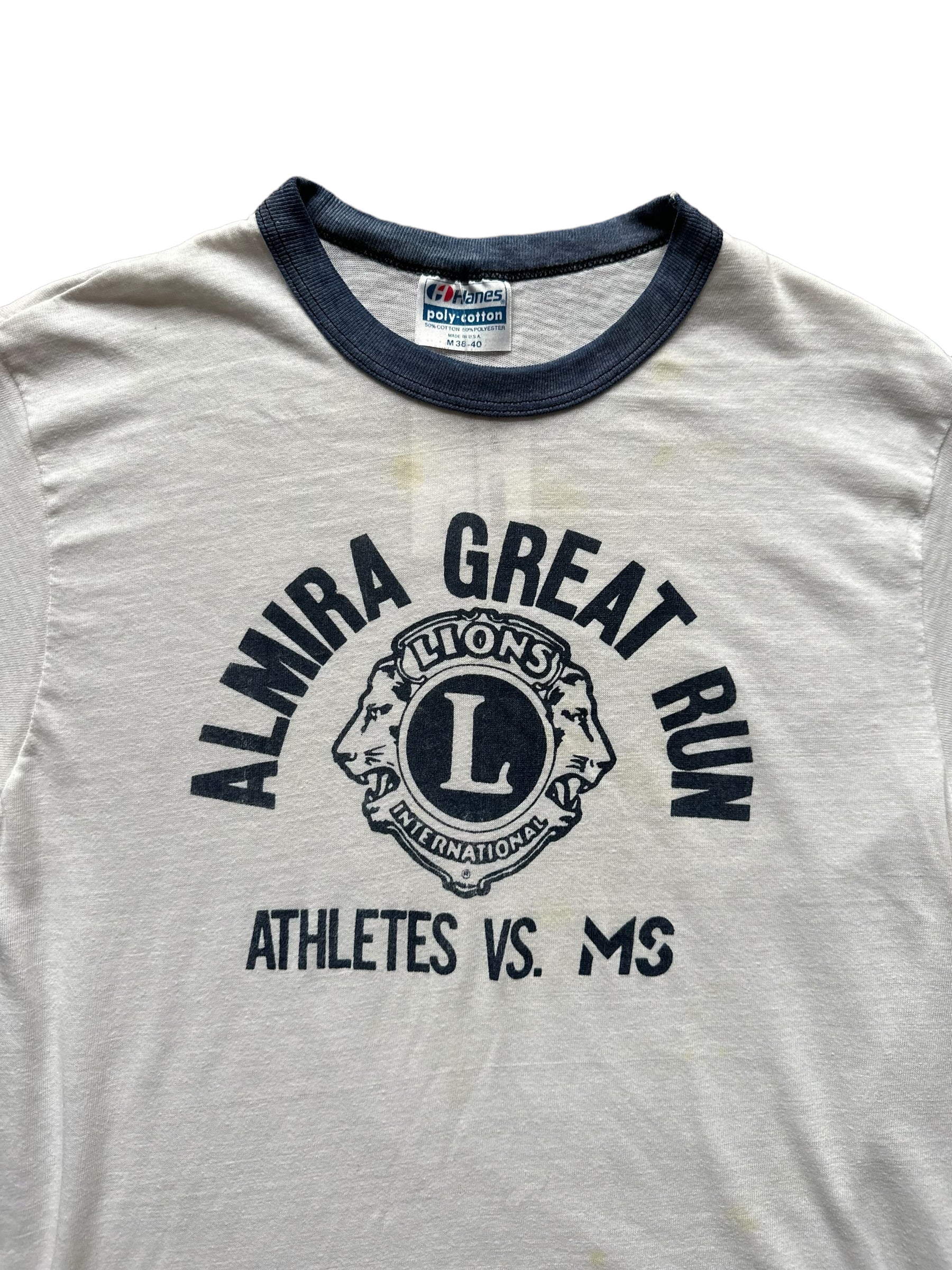 Front Detail View on Vintage Almira Great Run Ringer Tee |  Vintage Ringer Tee Seattle | Barn Owl Vintage Seattle