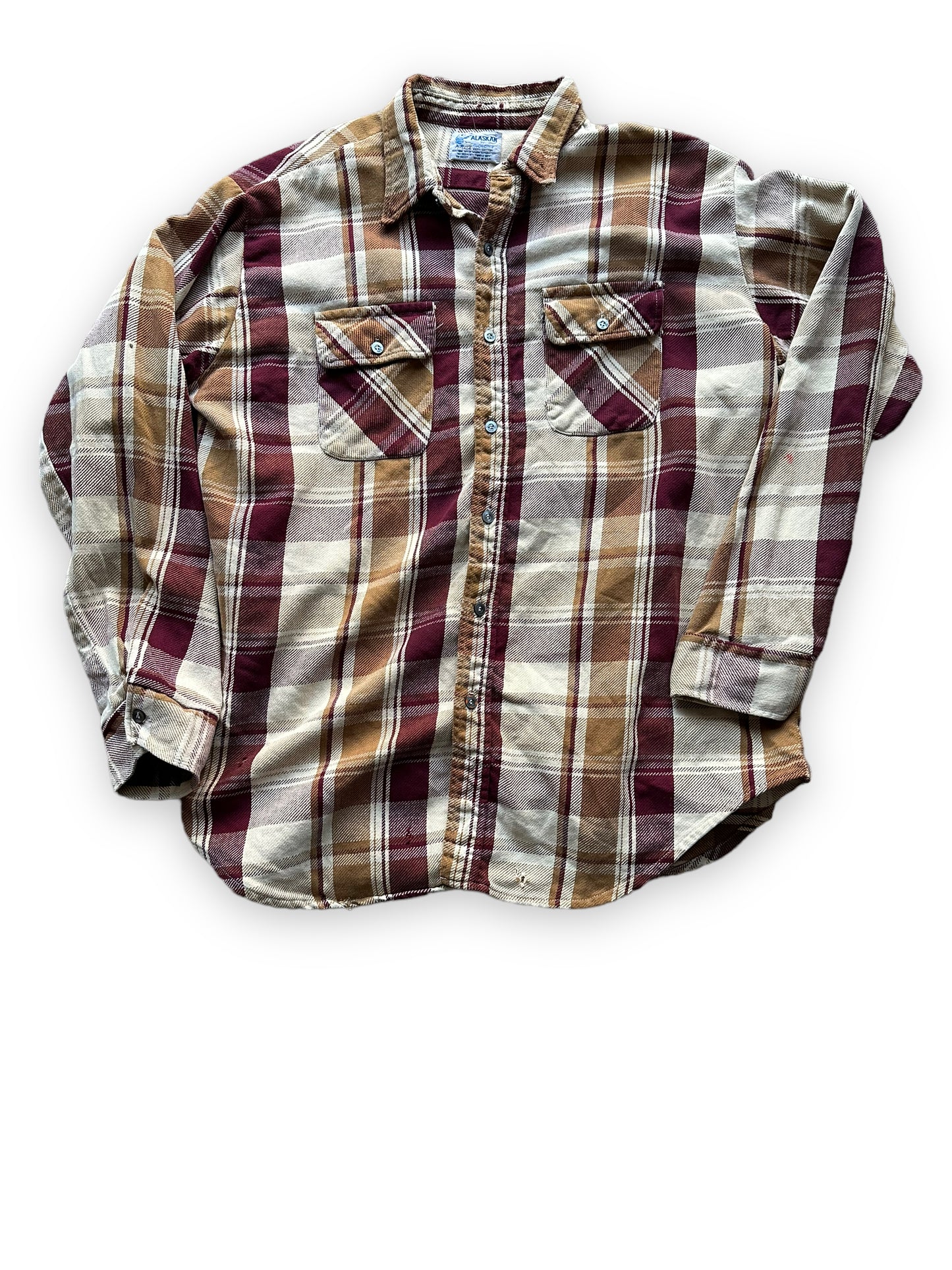 Front View of Vintage Maroon & Brown Alaskan Cotton Flannel SZ XXL Tall | Vintage Cotton Flannel Seattle | Barn Owl Vintage Seattle