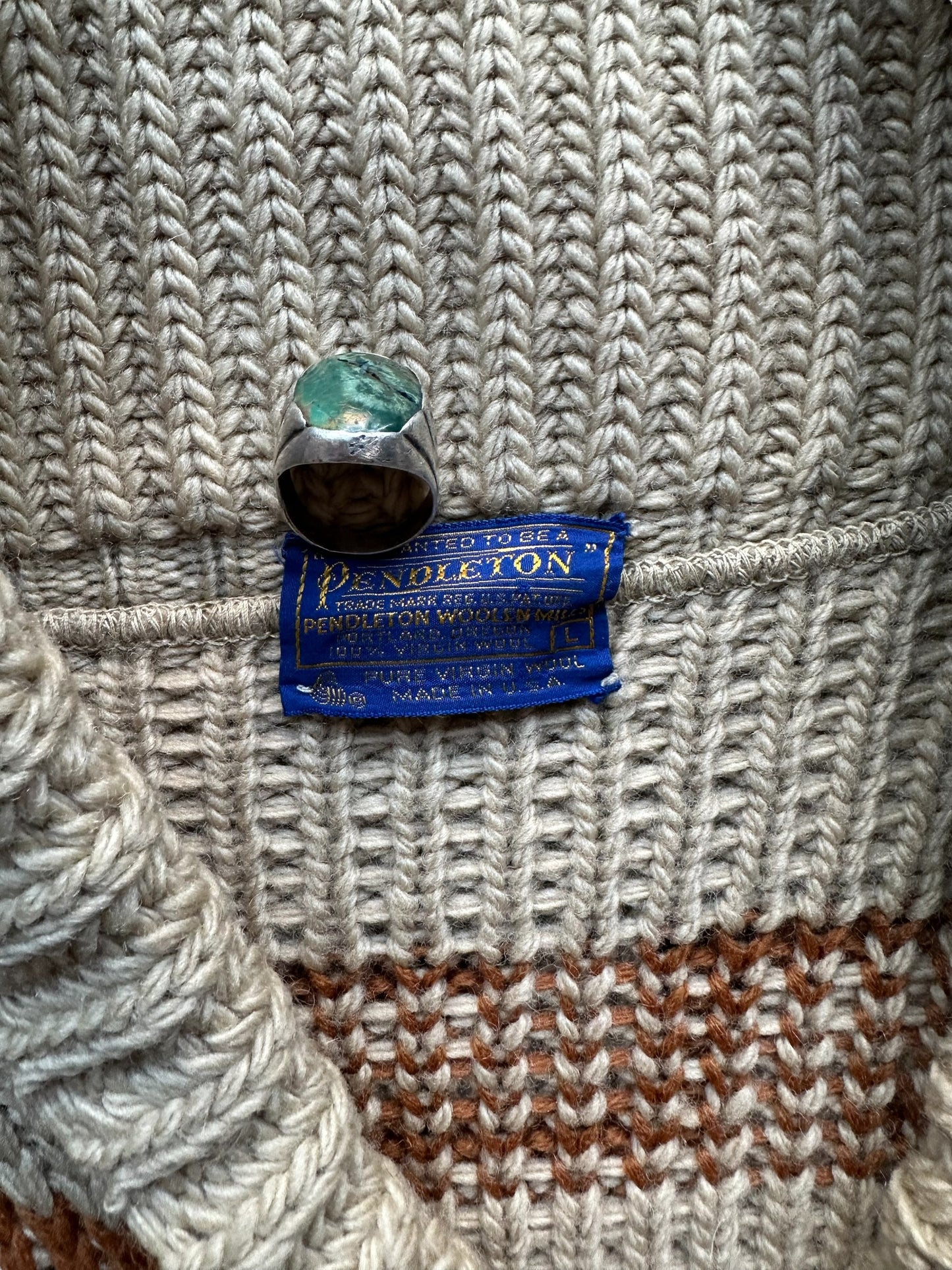 Tag Detail on Vintage Pendleton Westerley "The Dude" Sweater SZ L | Vintage Big Lebowski Pendleton Sweaters Seattle | Barn Owl Vintage Seattle