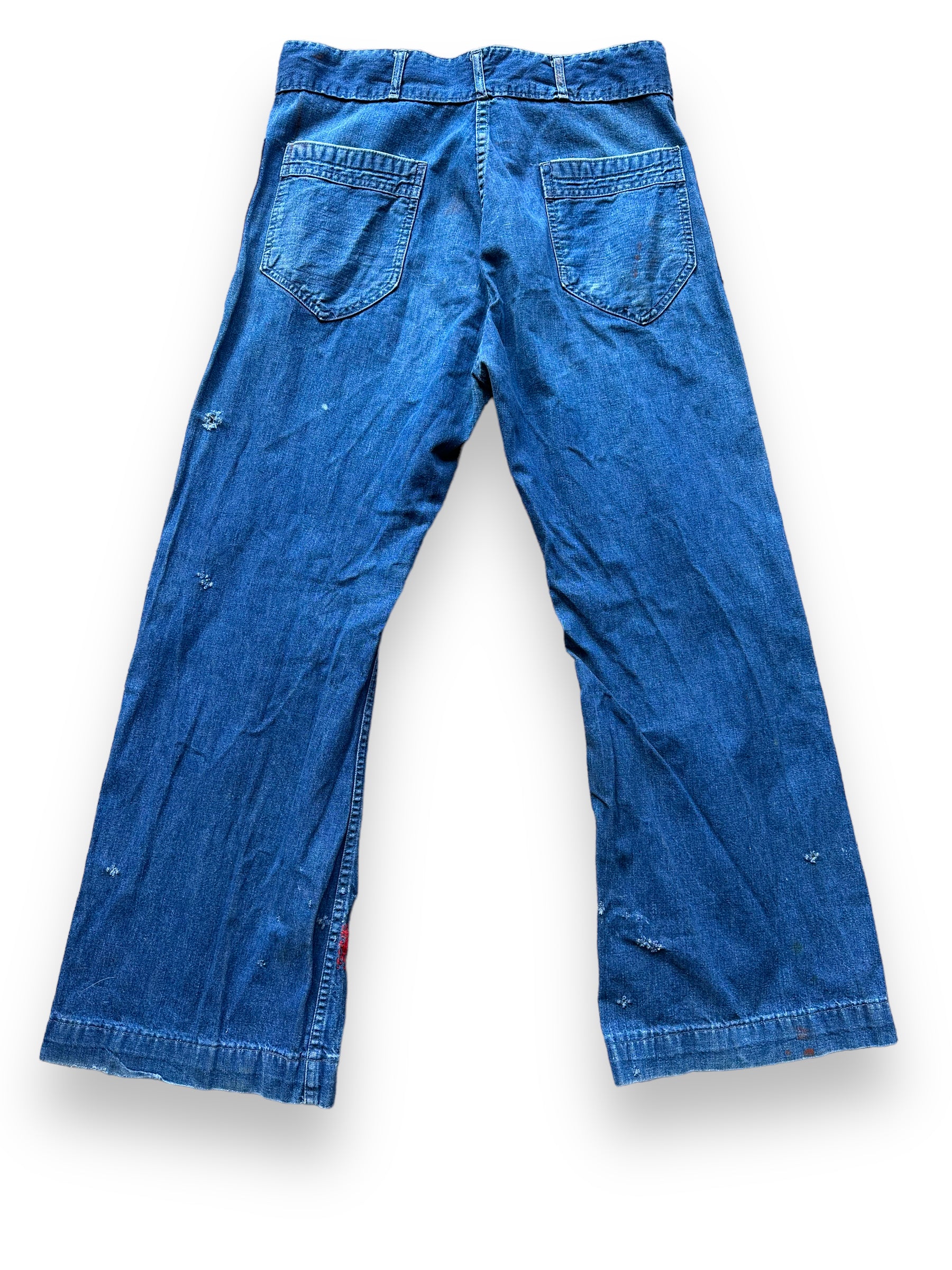 Rear View of Vintage 70s Era Sailor Denim with Repairs W36 | Vintage Denim Swabbie Pants Seattle | Barn Owl Vintage Workwear
