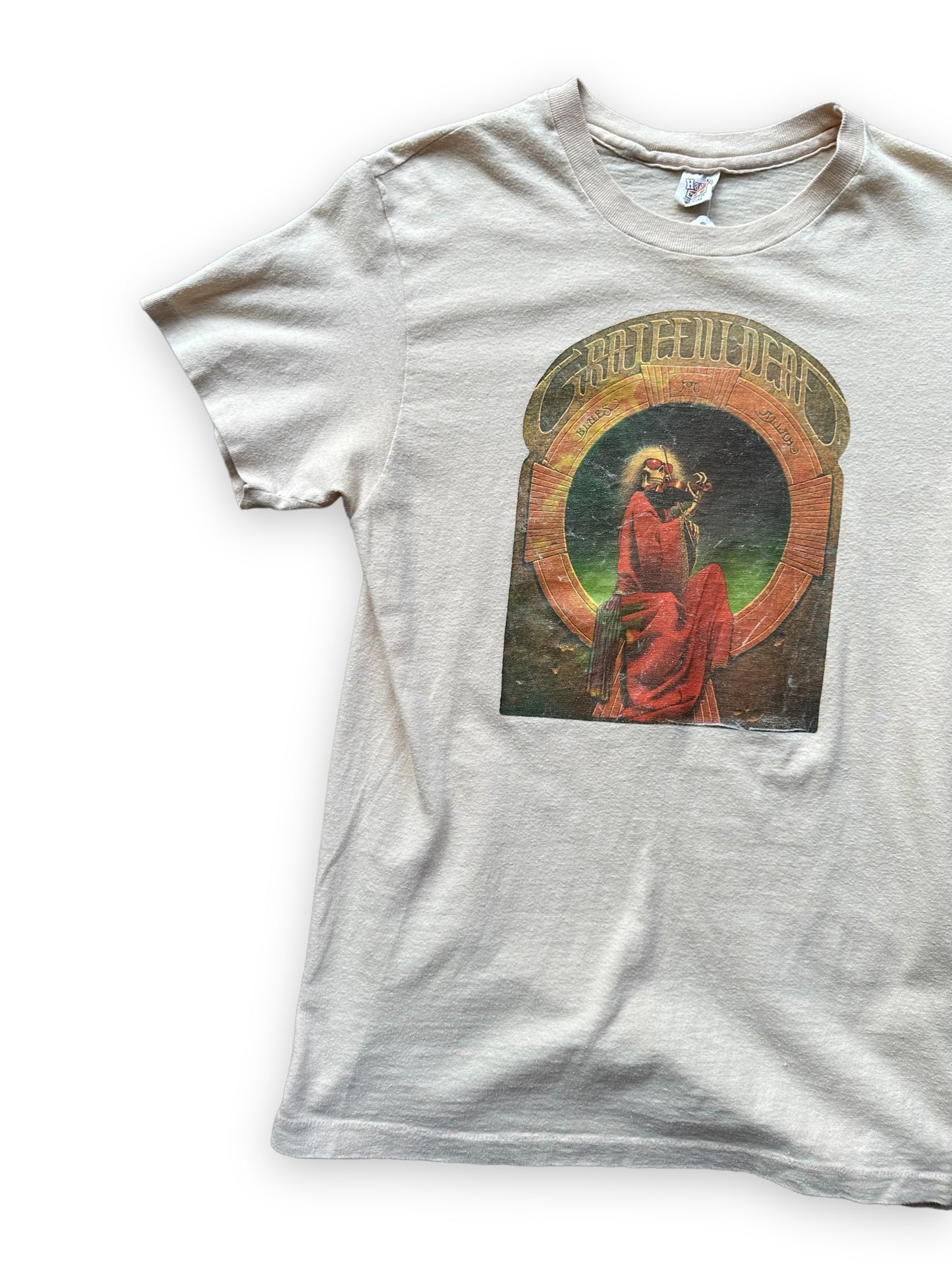 Front Right View of Vintage Grateful Dead Blues for Allah Cleveland 8-26-80 Tour Tee SZ M | Vintage Grateful Dead Tee Seattle | Barn Owl Vintage