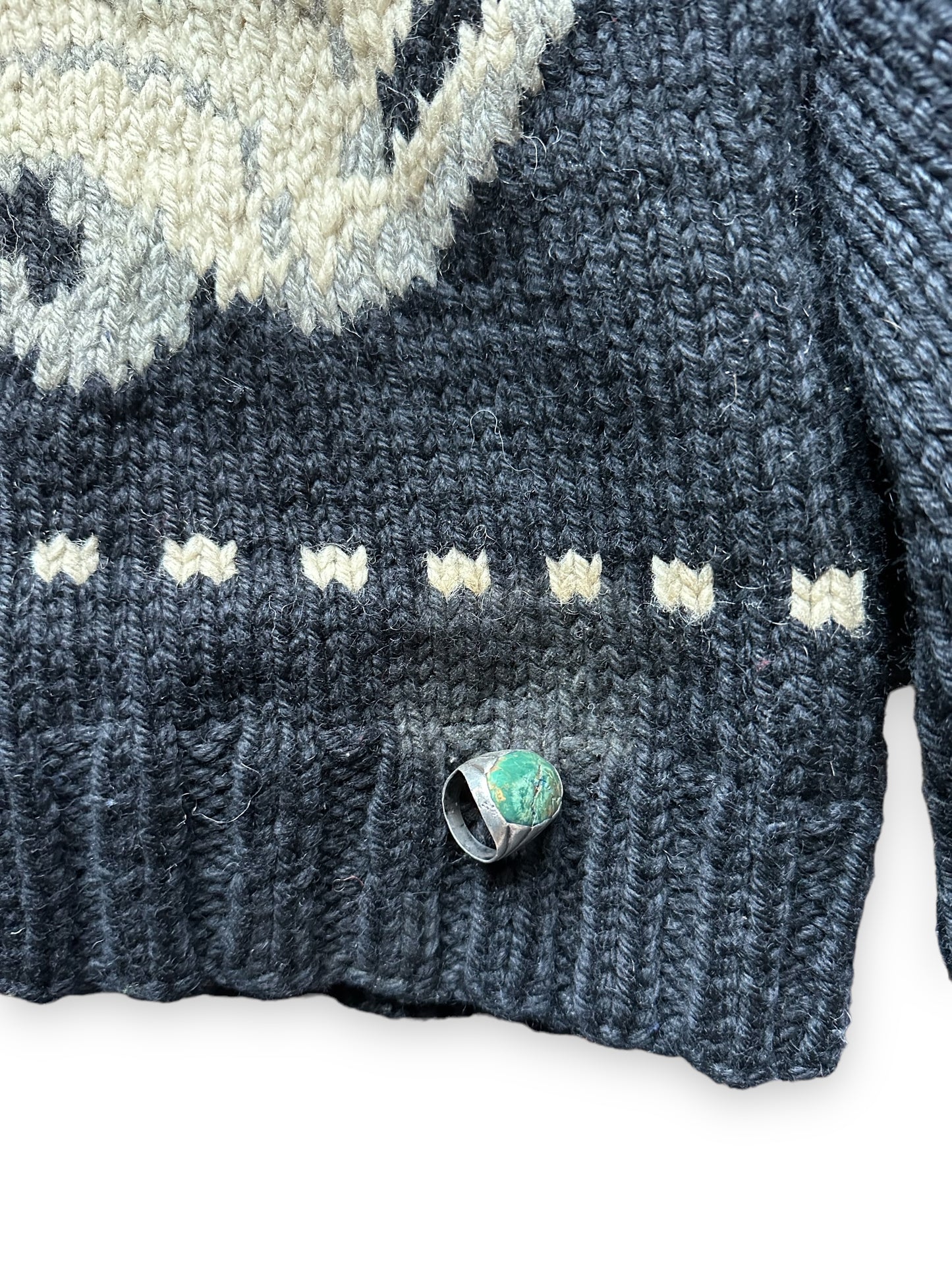 Discolored Rear Portion of Vintage Trucker Wool Cowichan SZ XL | Vintage Cowichan Sweaters Seattle | Barn Owl Vintage Seattle