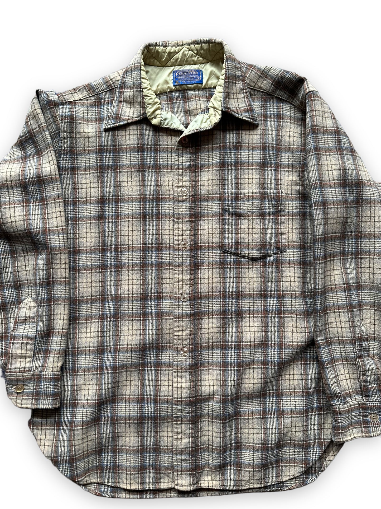 Front View Close Up on Vintage Pendleton Wool Flannel Shirt SZ L | Vintage Wool Workwear Seattle | Barn Owl Vintage