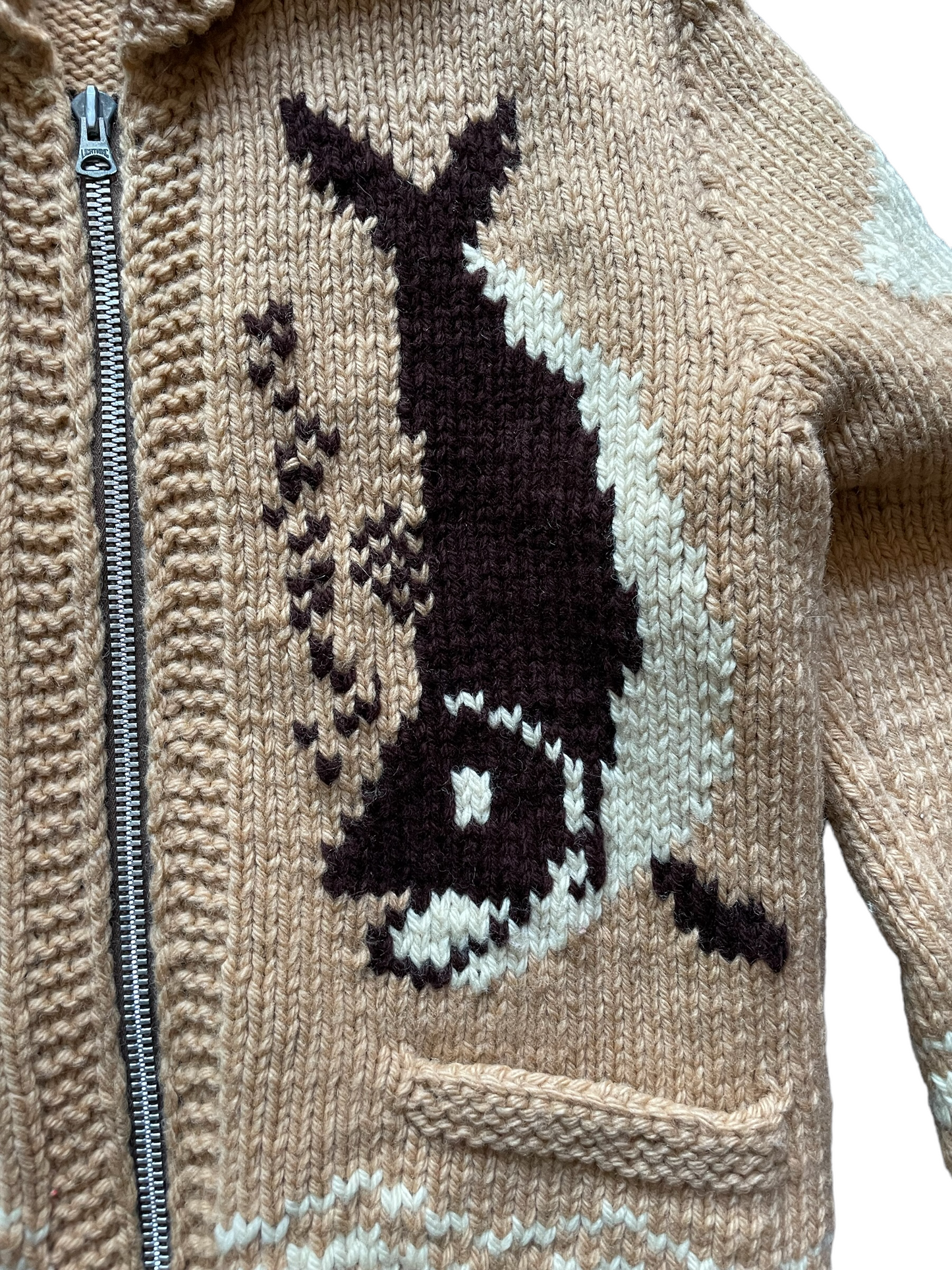 vintage cowichan style sweater front close up view barn owl vintage seattle true vintage