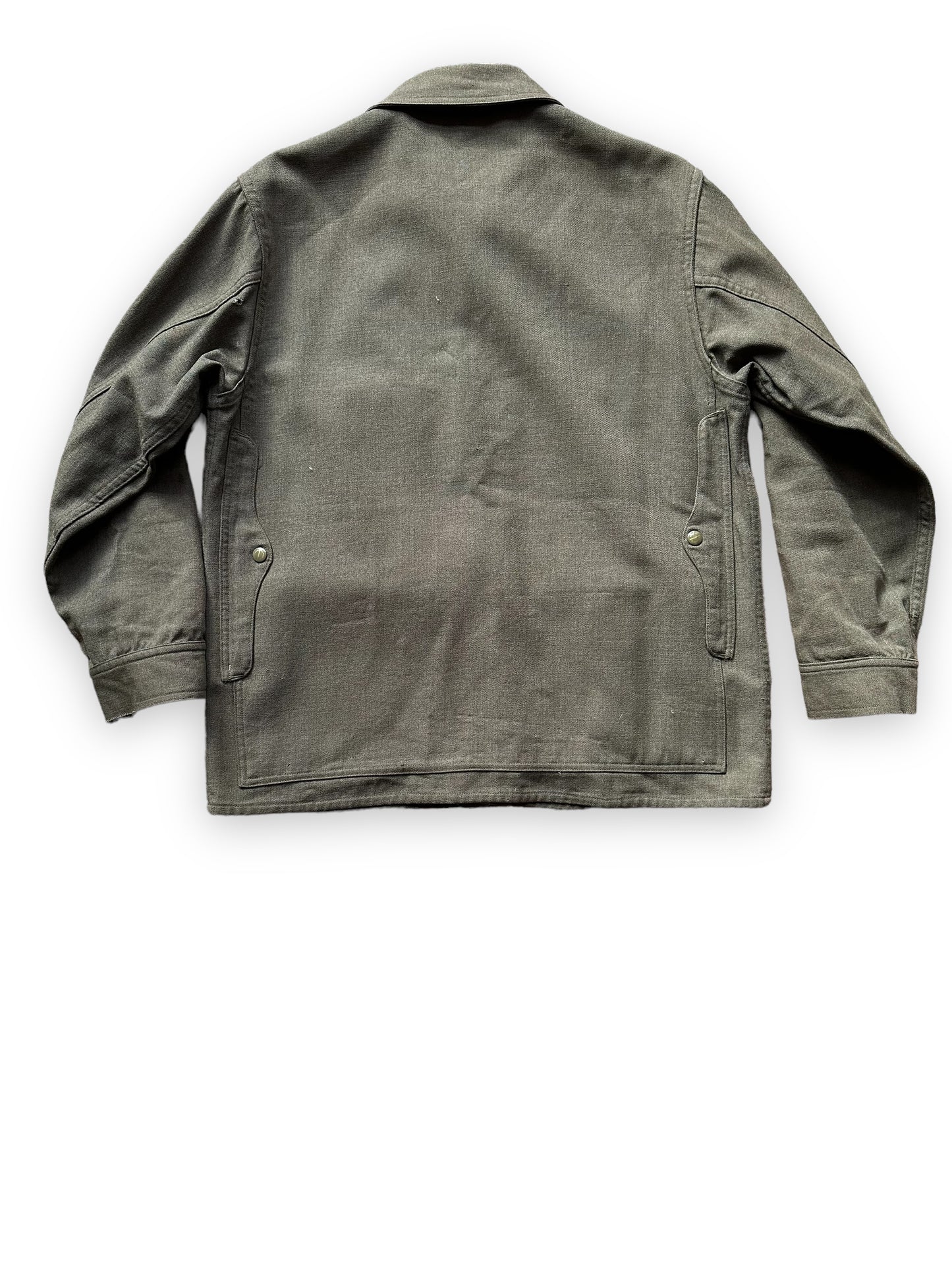 Rear View of Vintage Union Made Era 50s Filson Forestry Cloth Cruiser SZ 44 | Barn Owl Vintage Goods | Vintage Workwear Seattle