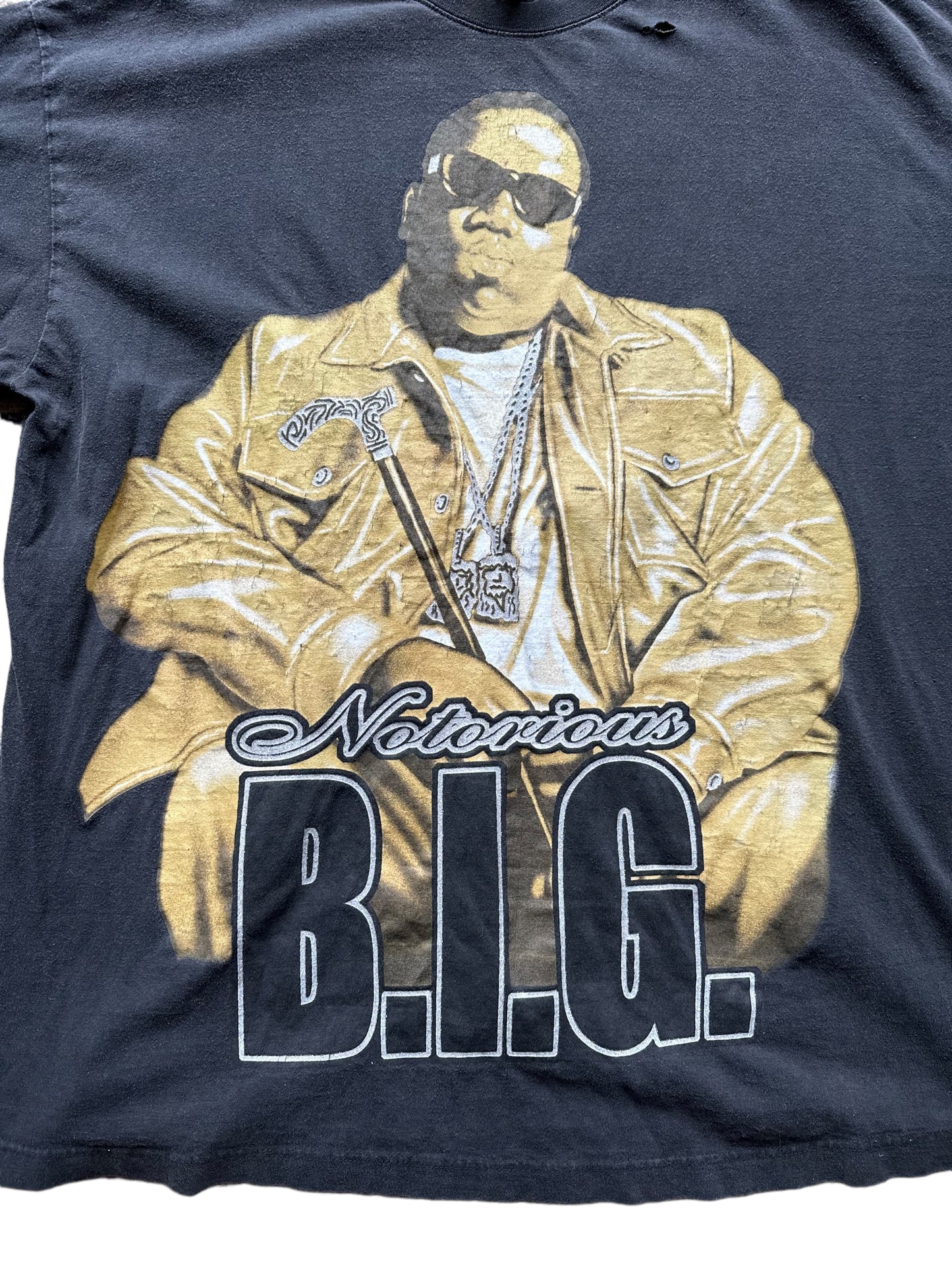 Close Up of Front of Vintage Biggie Smalls Notorious BIG Rap Tee SZ XXL | Vintage Rap Tees Biggy Smalls | Christopher Wallace Notorious B.I.G.