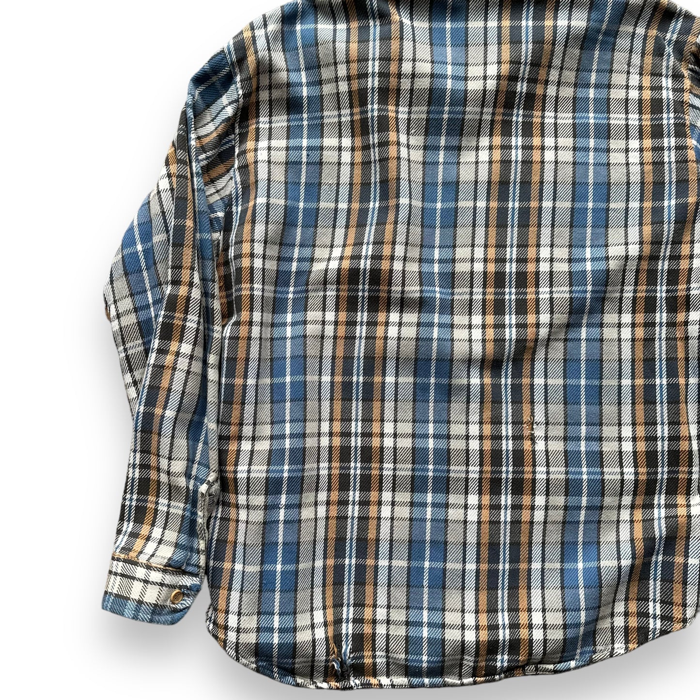 Left Rear View of Vintage Blue Grey & Brown Big Mac Cotton Flannel SZ L | Vintage Cotton Flannel Seattle | Barn Owl Vintage Seattle