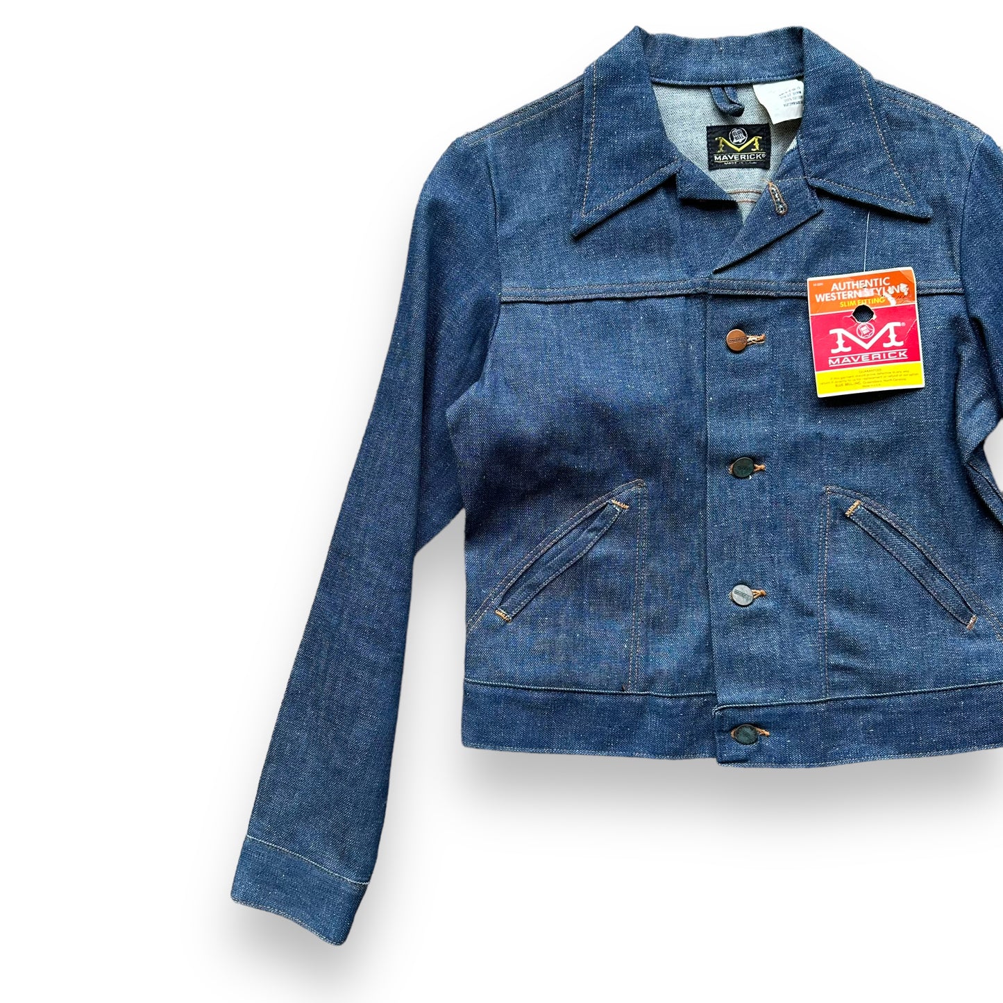 Front Right View of Vintage Deadstock Maverick Denim Jacket SZ 16 | Vintage Denim Workwear Seattle | Seattle Vintage Denim Jackets